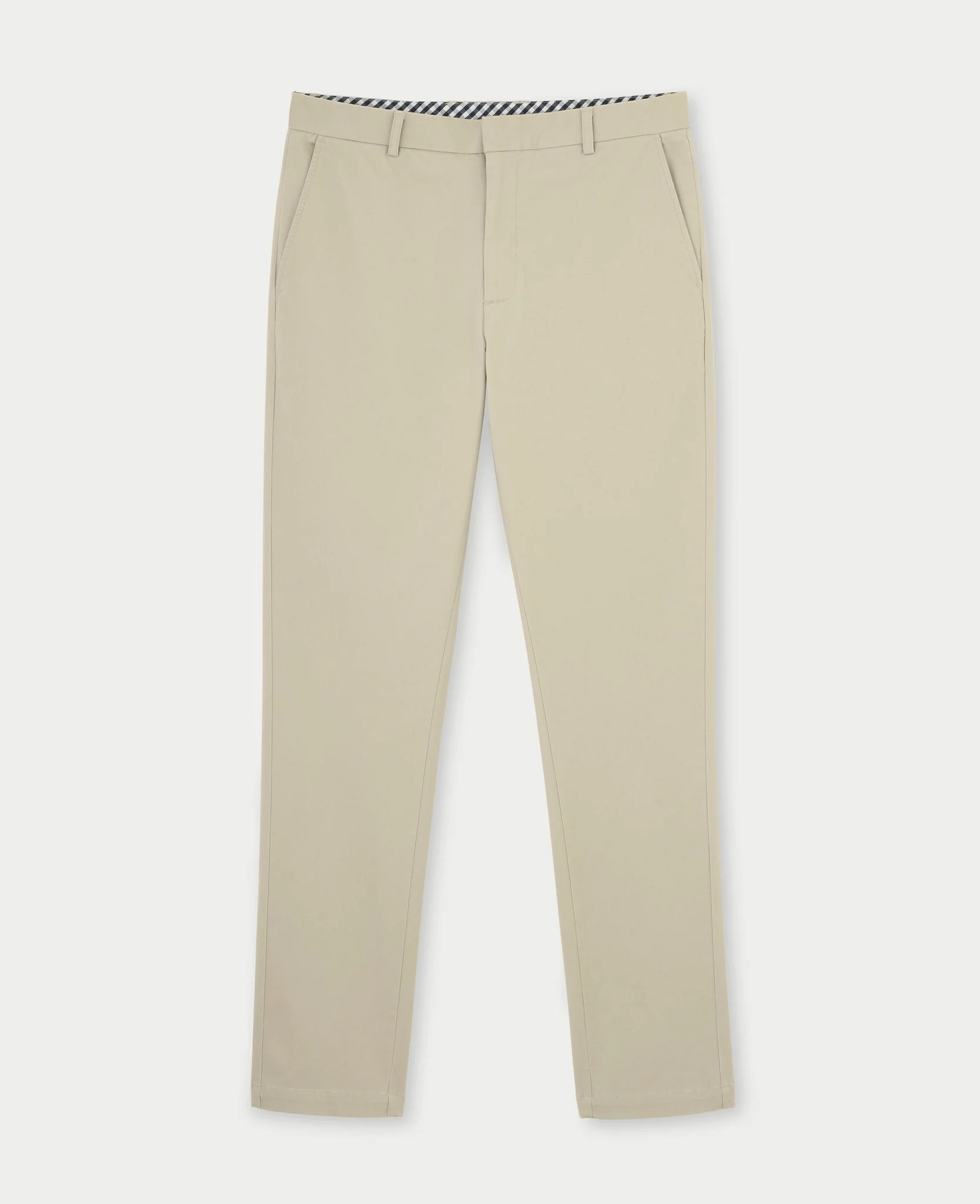 Beige Stretch Cotton Classic Fit Flat Front Chinos - Image 4