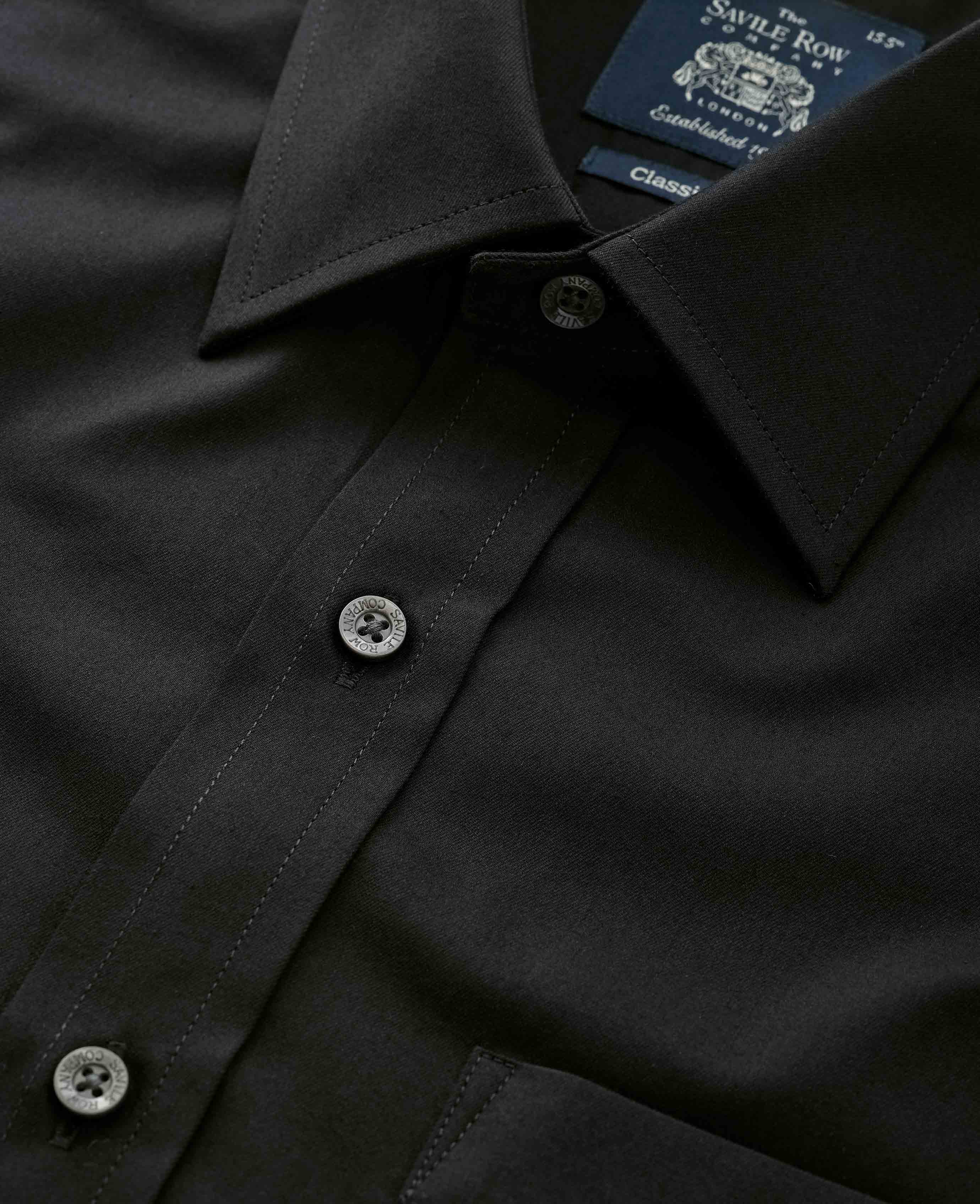 Black Fine Twill Classic Fit Formal Shirt - Single Cuff - Image 4