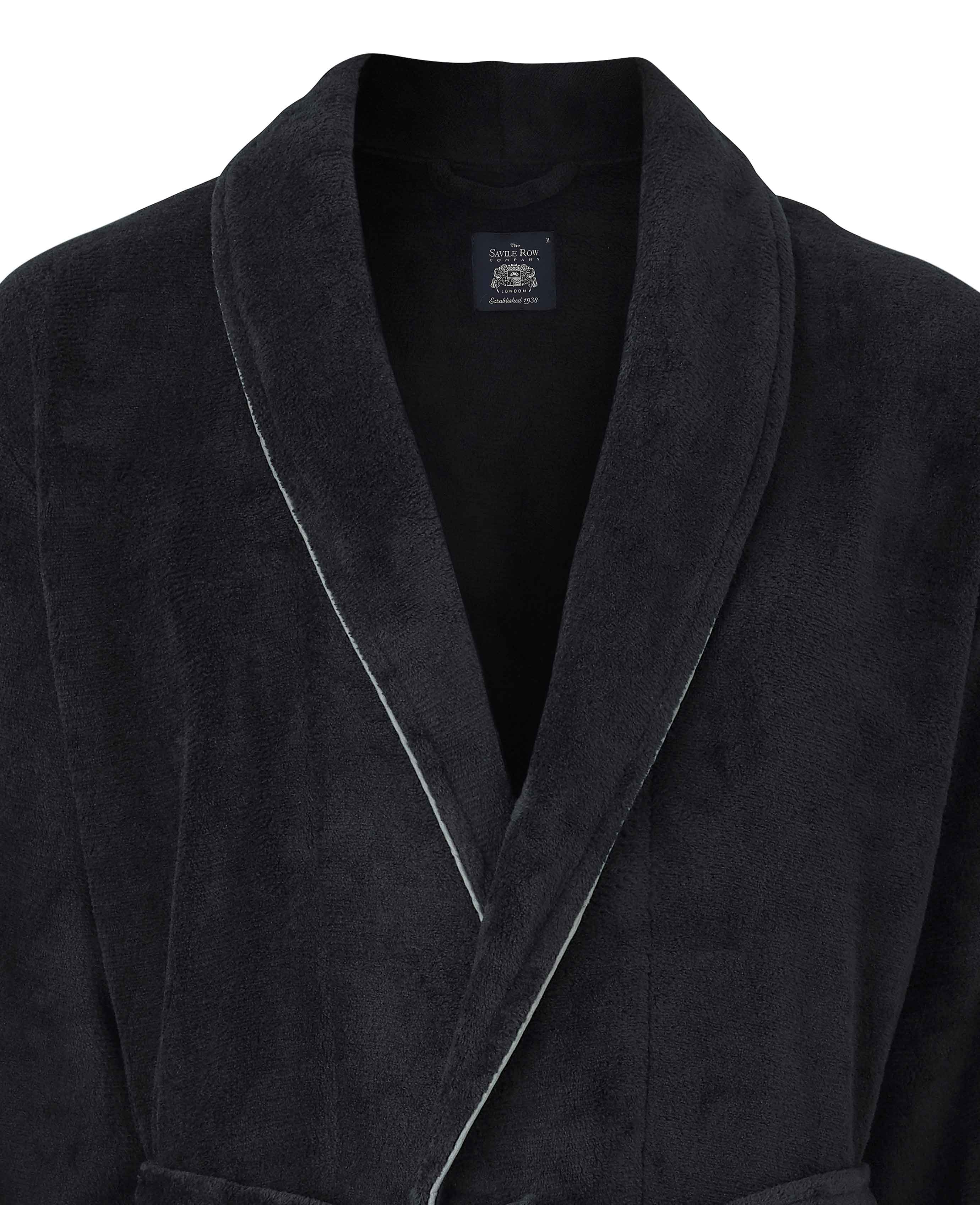 Black Fleece Supersoft Dressing Gown with Grey Piping - Image 3