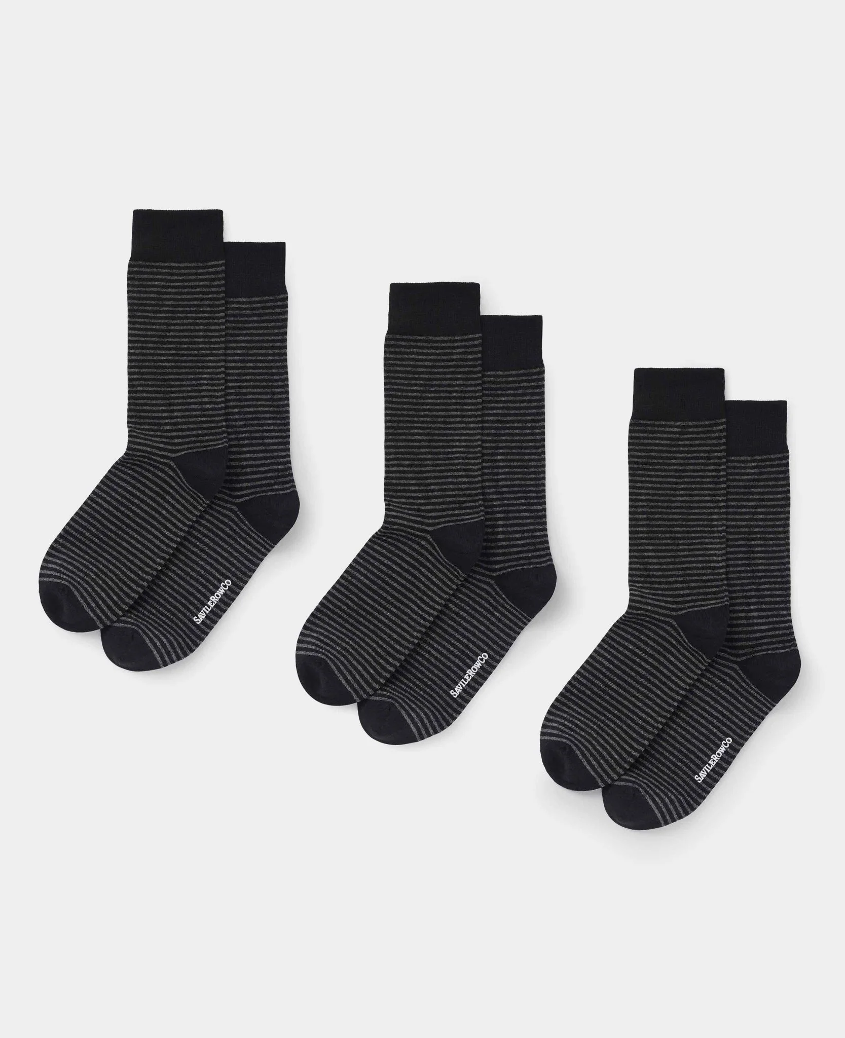 Grey Black Stripe Cotton Rich Three Pack Socks