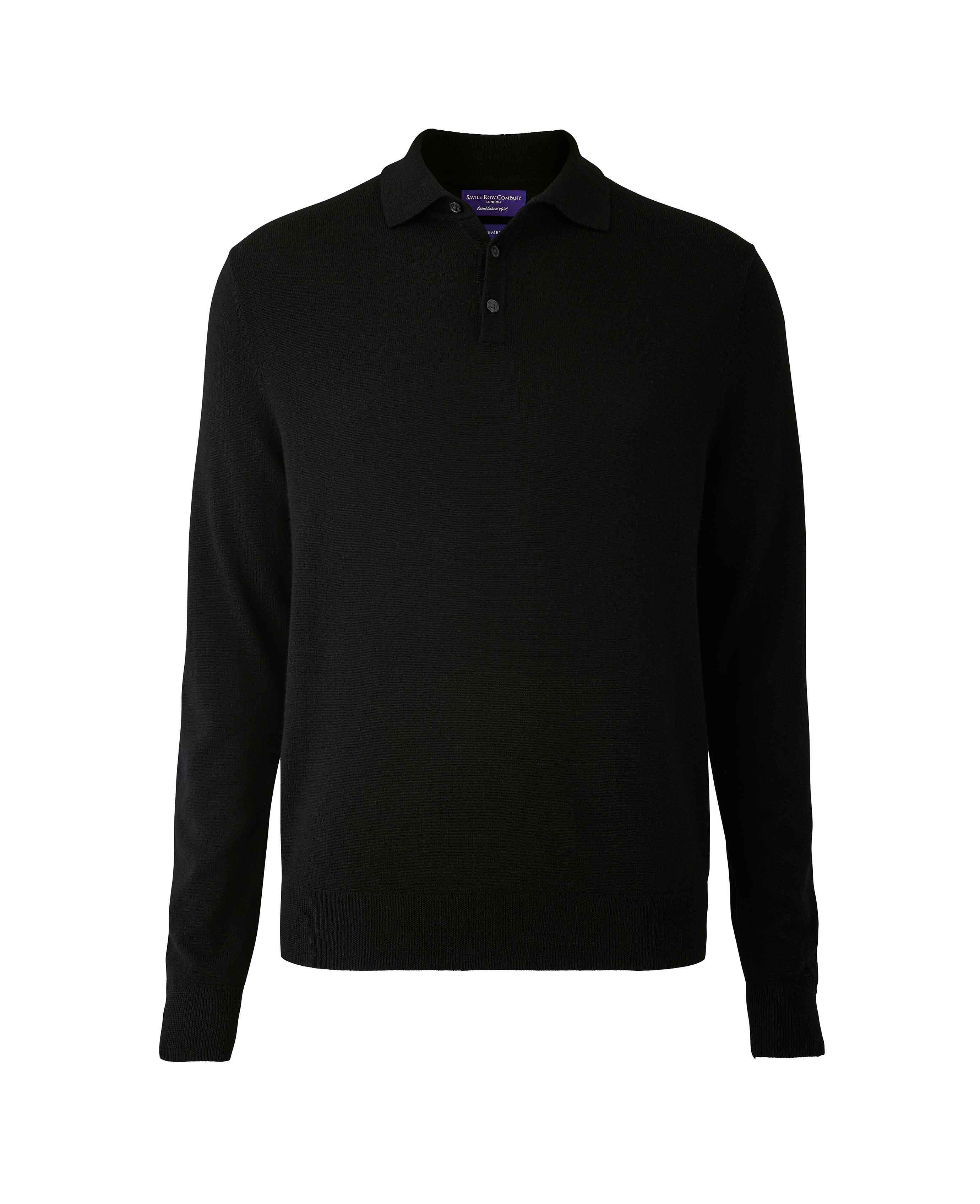 Black Merino Wool Knitted Polo Shirt - Image 3