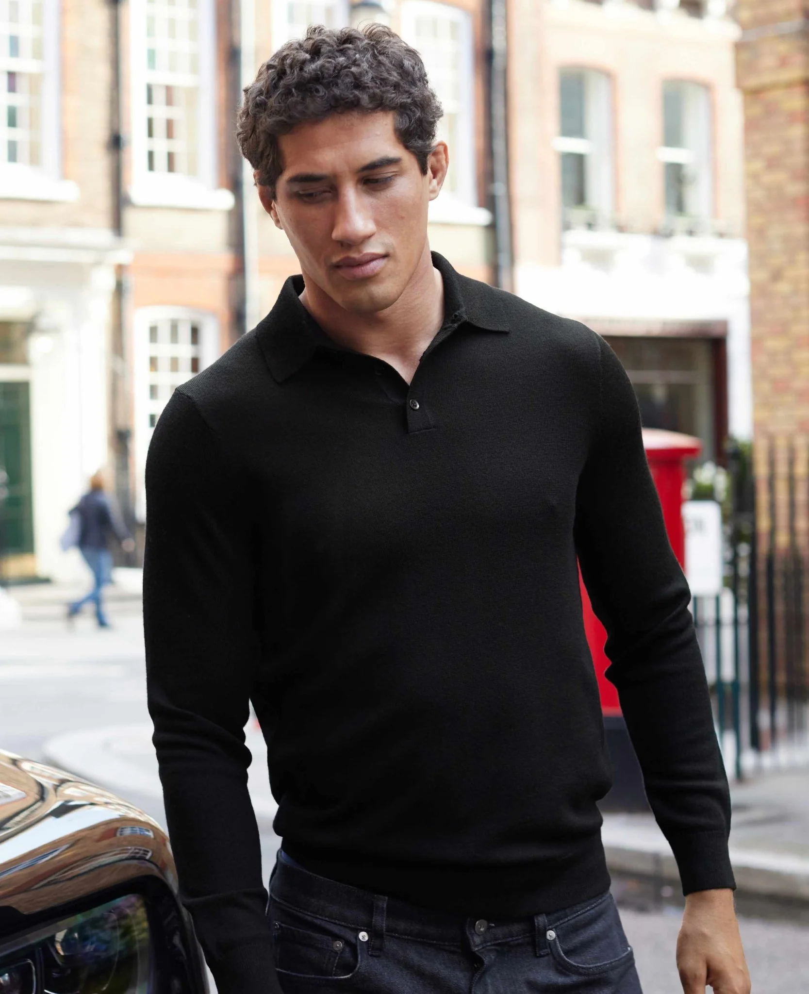 Black Merino Wool Knitted Polo Shirt - Image 4