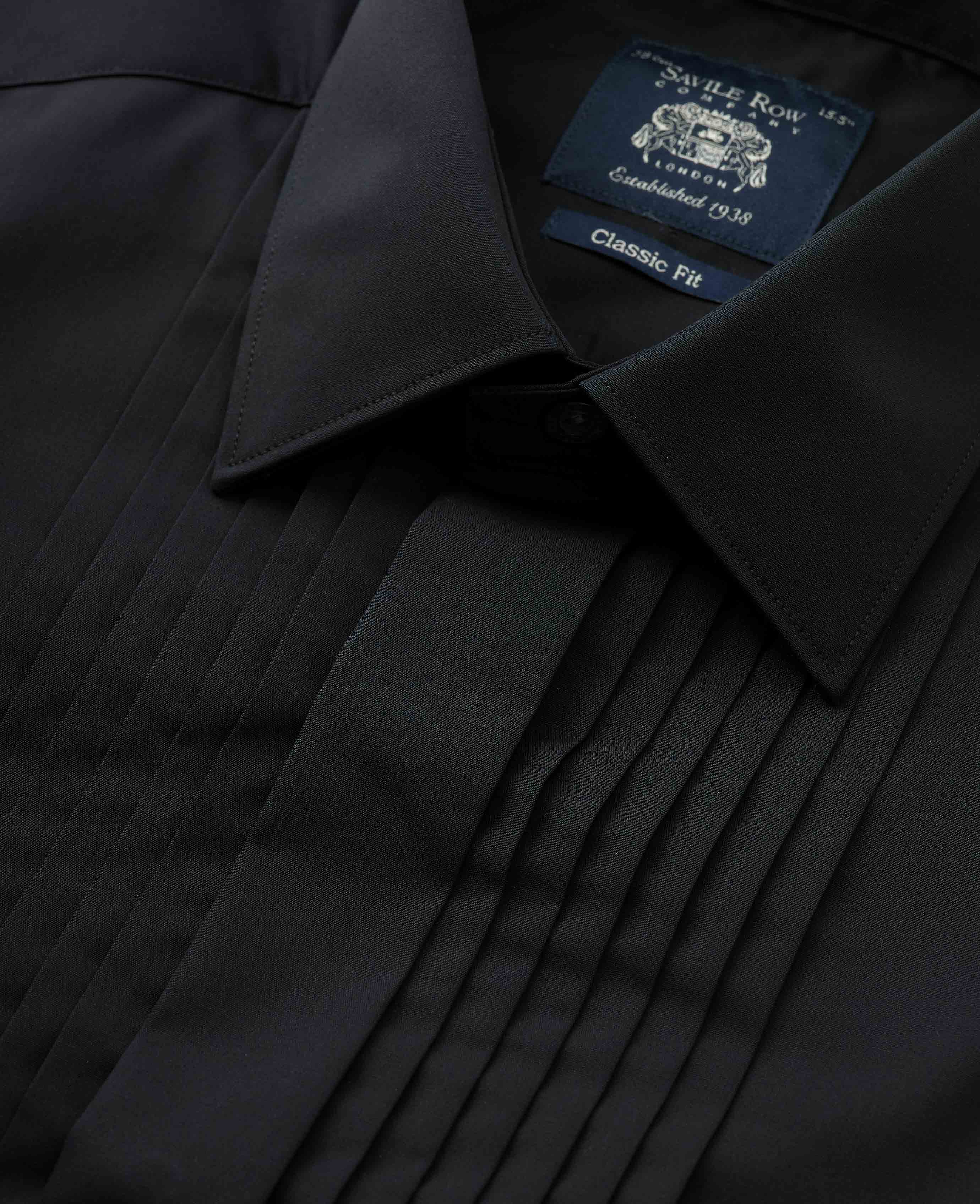 Black Pleated Fly Front Classic Fit Dress Shirt - Double Cuff - Image 4