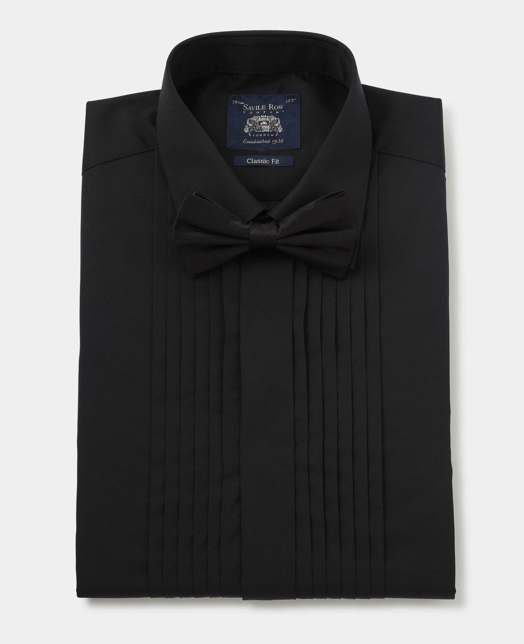 Black Pleated Fly Front Classic Fit Dress Shirt - Double Cuff - Image 5