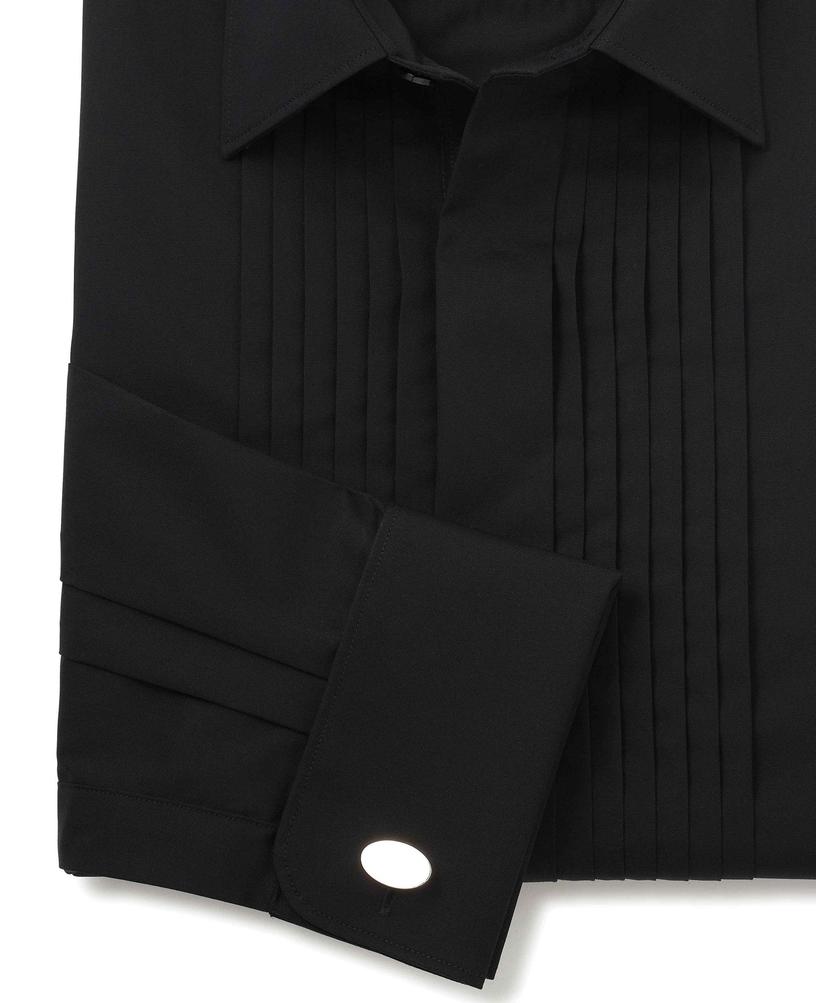 Black Pleated Fly Front Classic Fit Dress Shirt - Double Cuff - Image 6