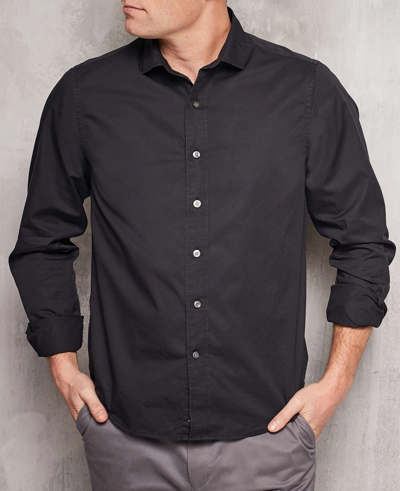Black Twill Slim Fit Shirt in Shorter Length [RTC]