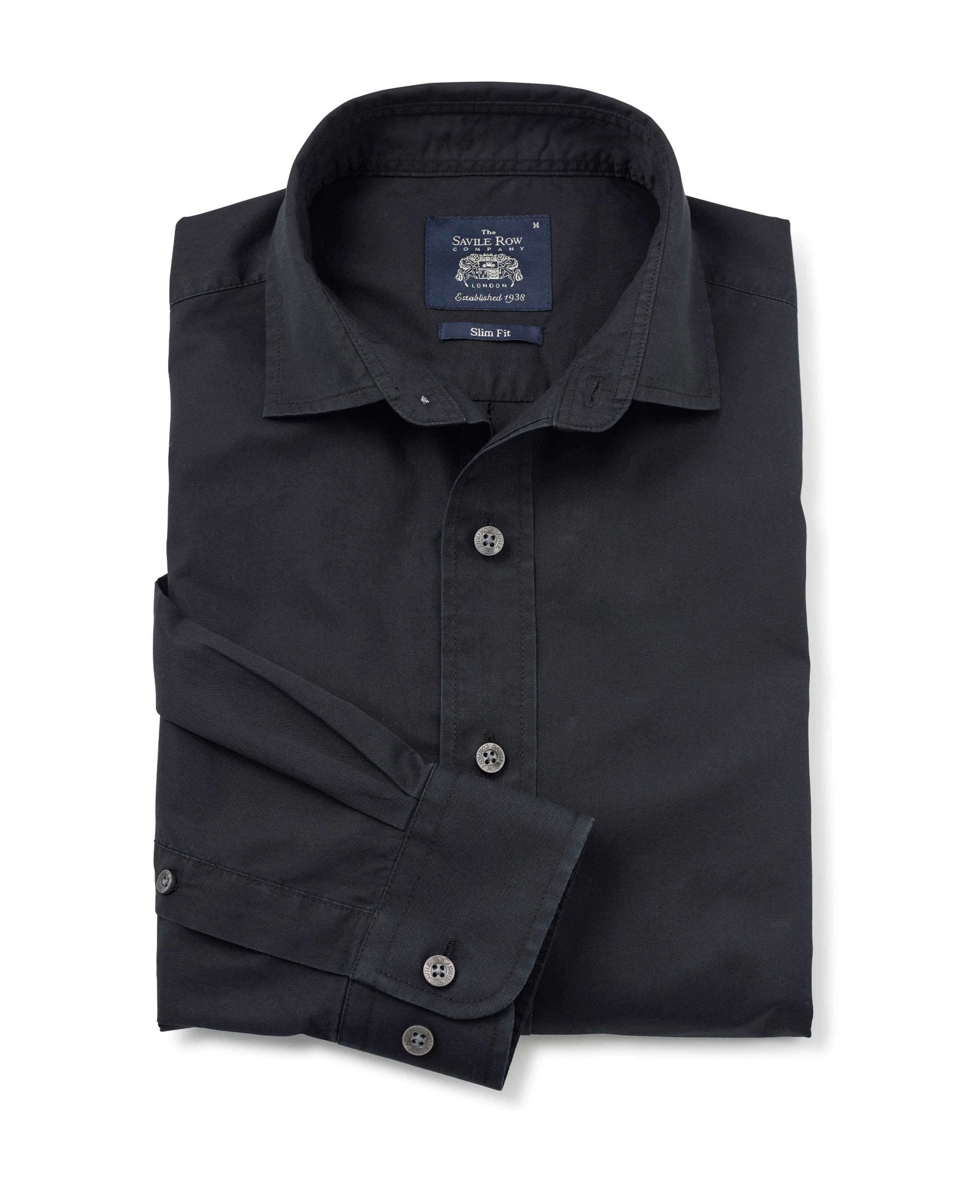Black Twill Slim Fit Shirt in Shorter Length [RTC] - Image 2