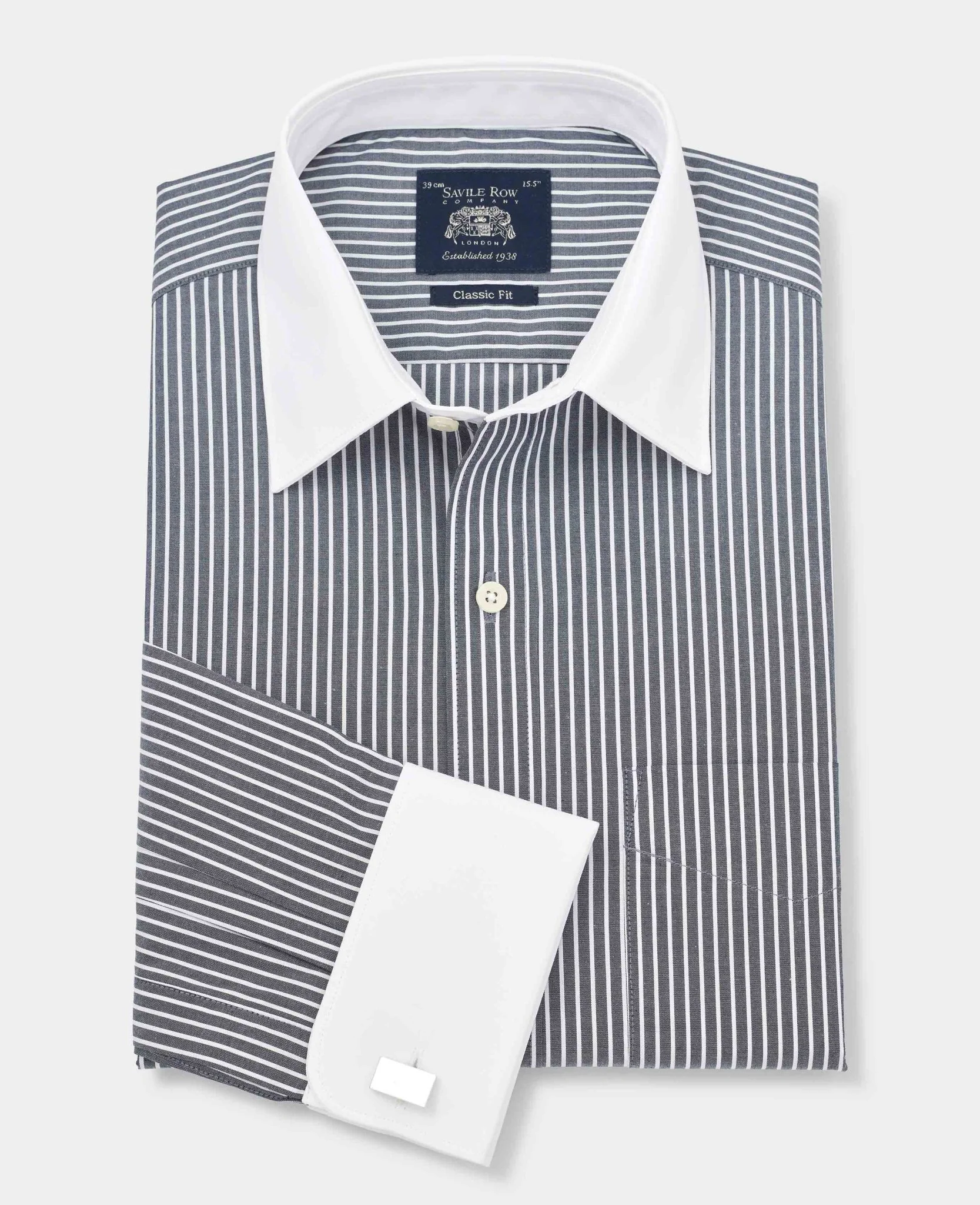 Black White Stripe Classic Fit Formal Shirt With White Collar & Cuffs - Double Cuff [RTC] - Image 3