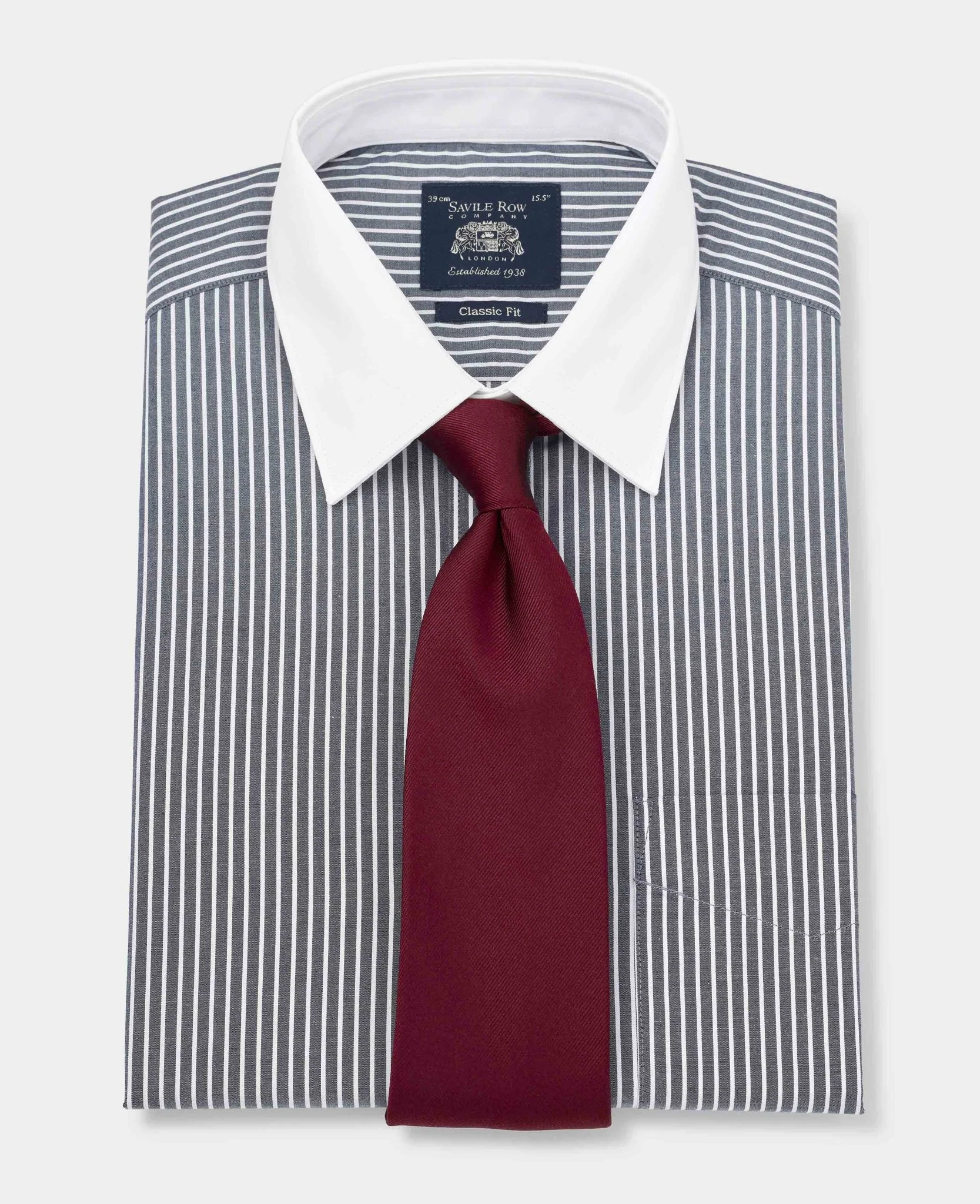 Black White Stripe Classic Fit Formal Shirt With White Collar & Cuffs - Double Cuff [RTC] - Image 4