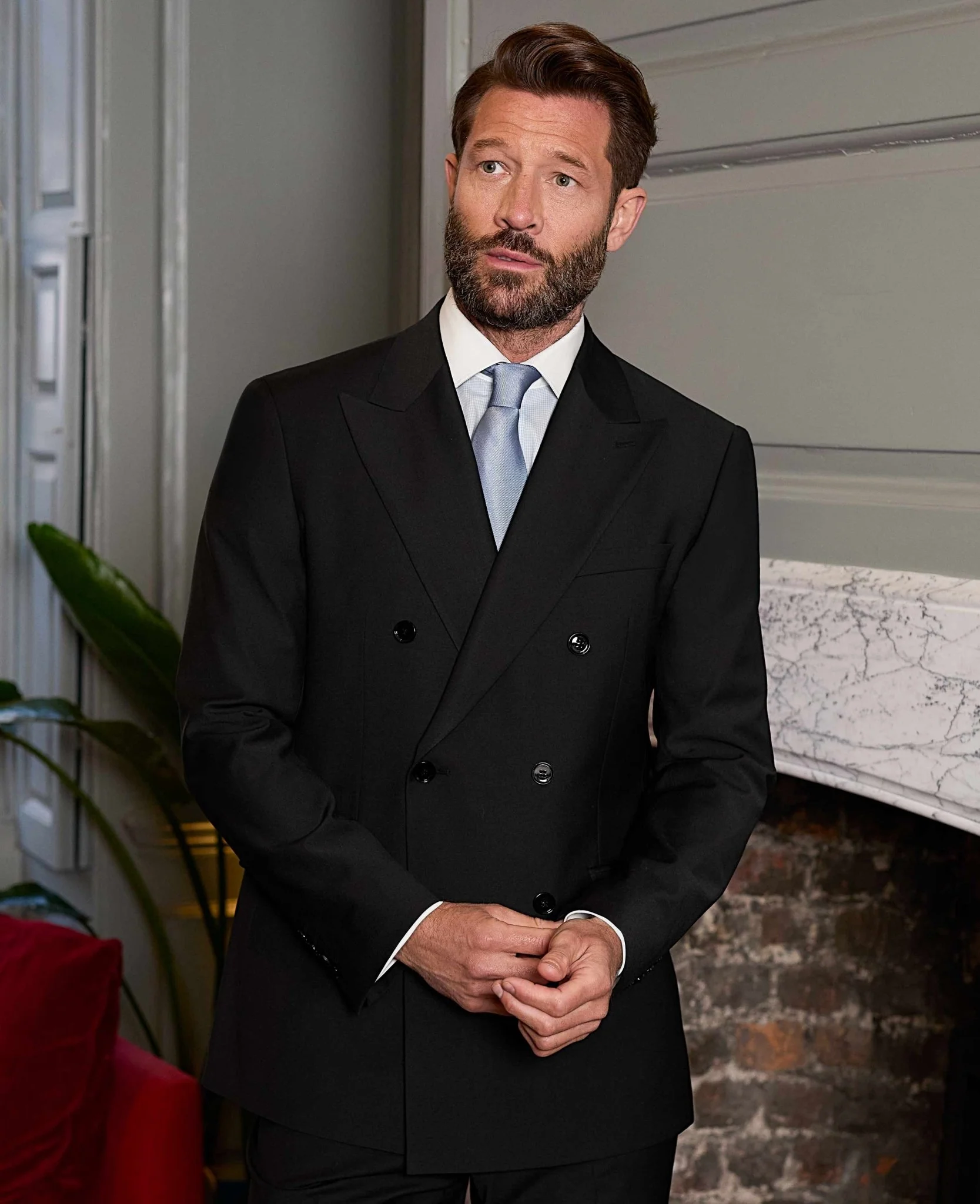 Black Wool Blend Tailored Double Breasted Suit - Image 6
