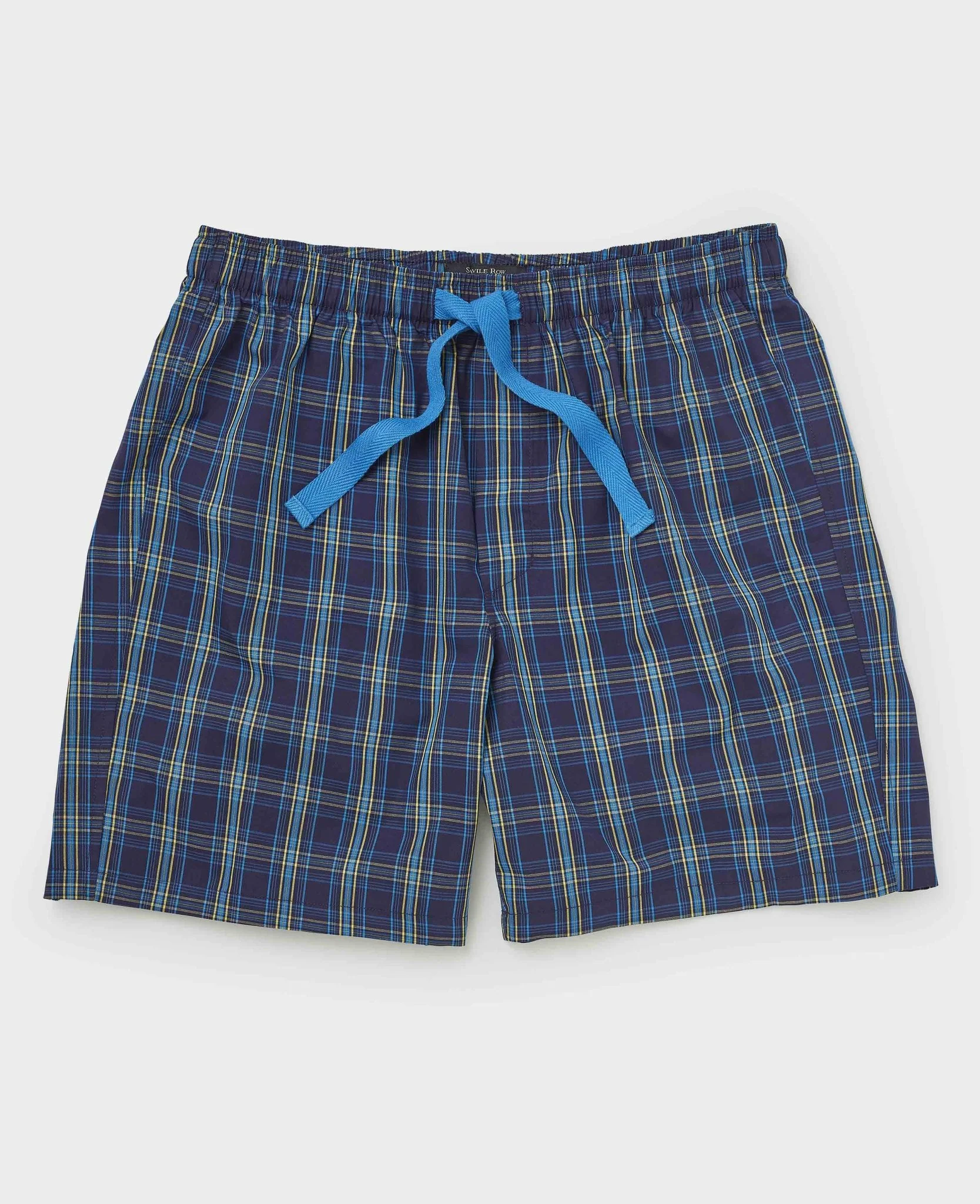 Blue Navy Check Cotton Lounge Shorts - Image 2