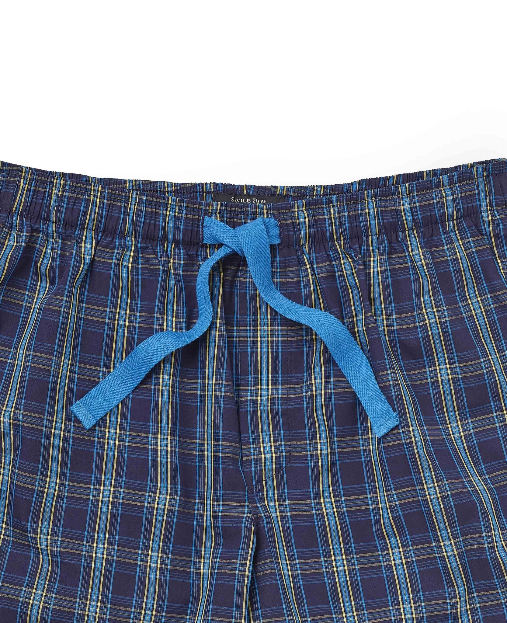 Blue Navy Check Cotton Lounge Shorts - Image 4