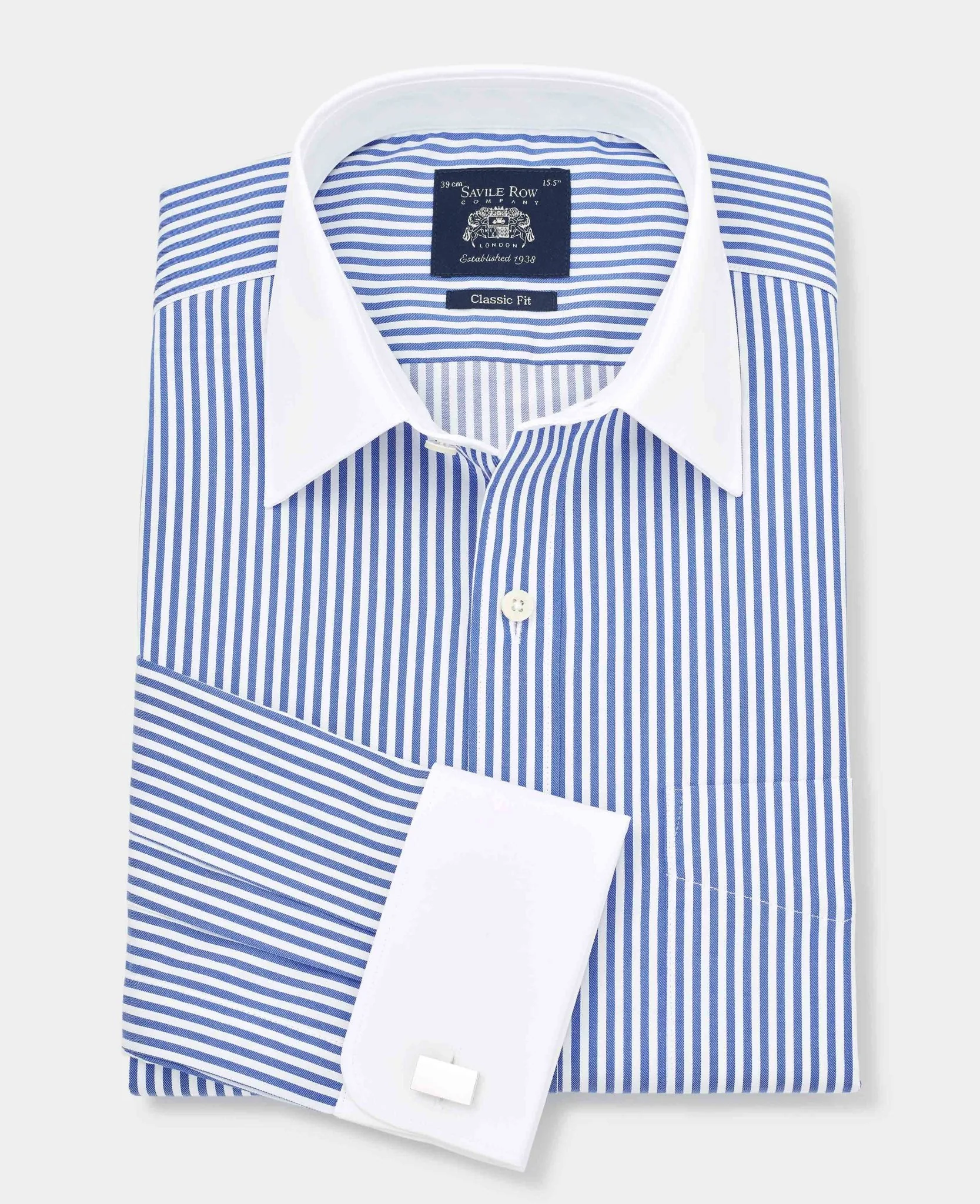 Blue Bengal Stripe Windsor Collar Classic Fit Formal Shirt - Double Cuff - Image 3
