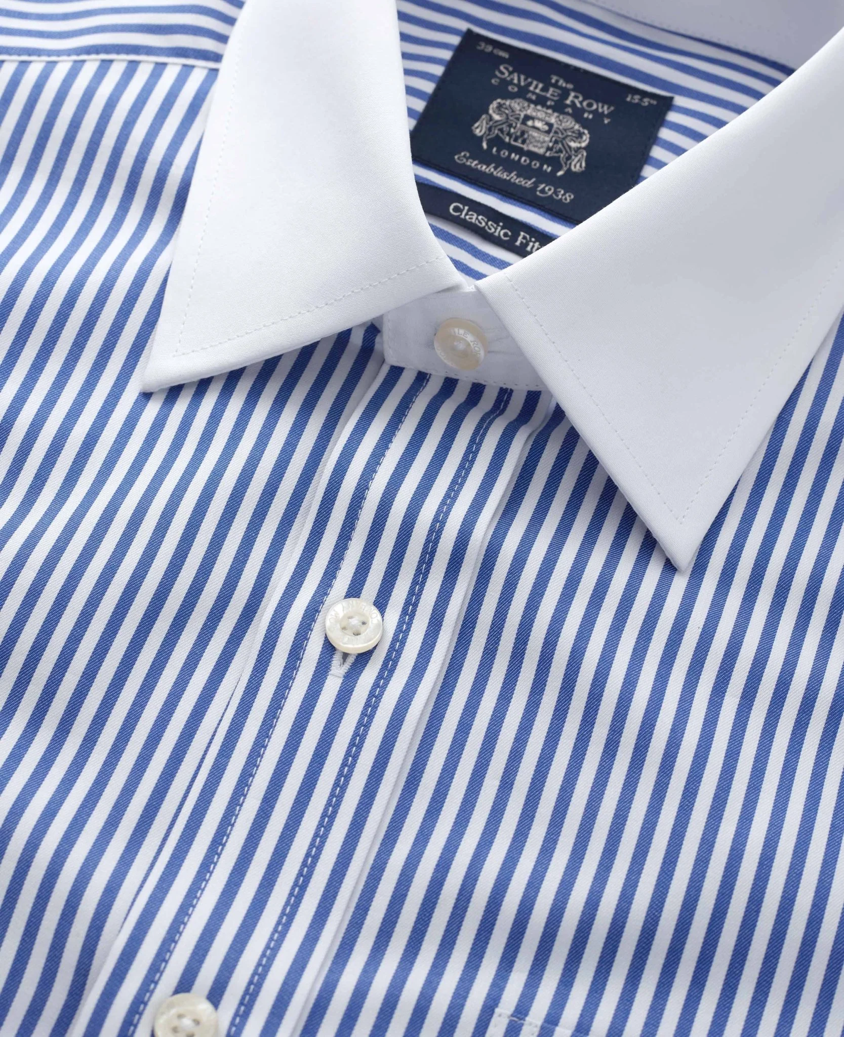 Blue Bengal Stripe Windsor Collar Classic Fit Formal Shirt - Double Cuff - Image 5