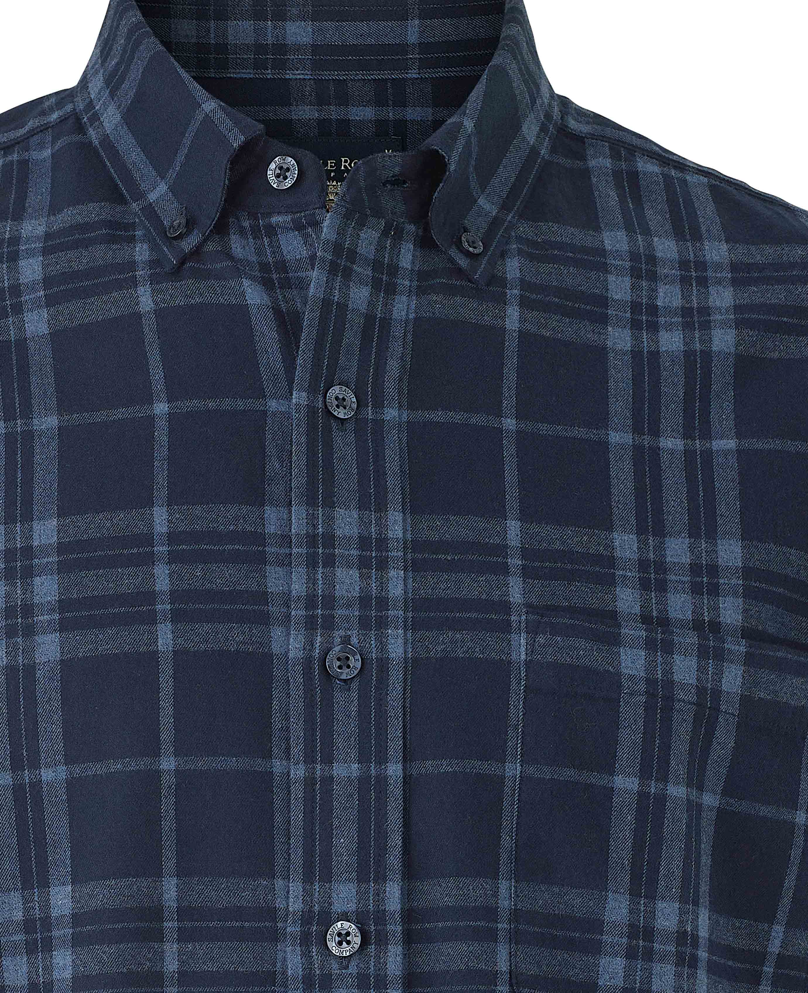Blue Brushed Cotton Check Classic Fit Button-Down Casual Shirt - Image 4
