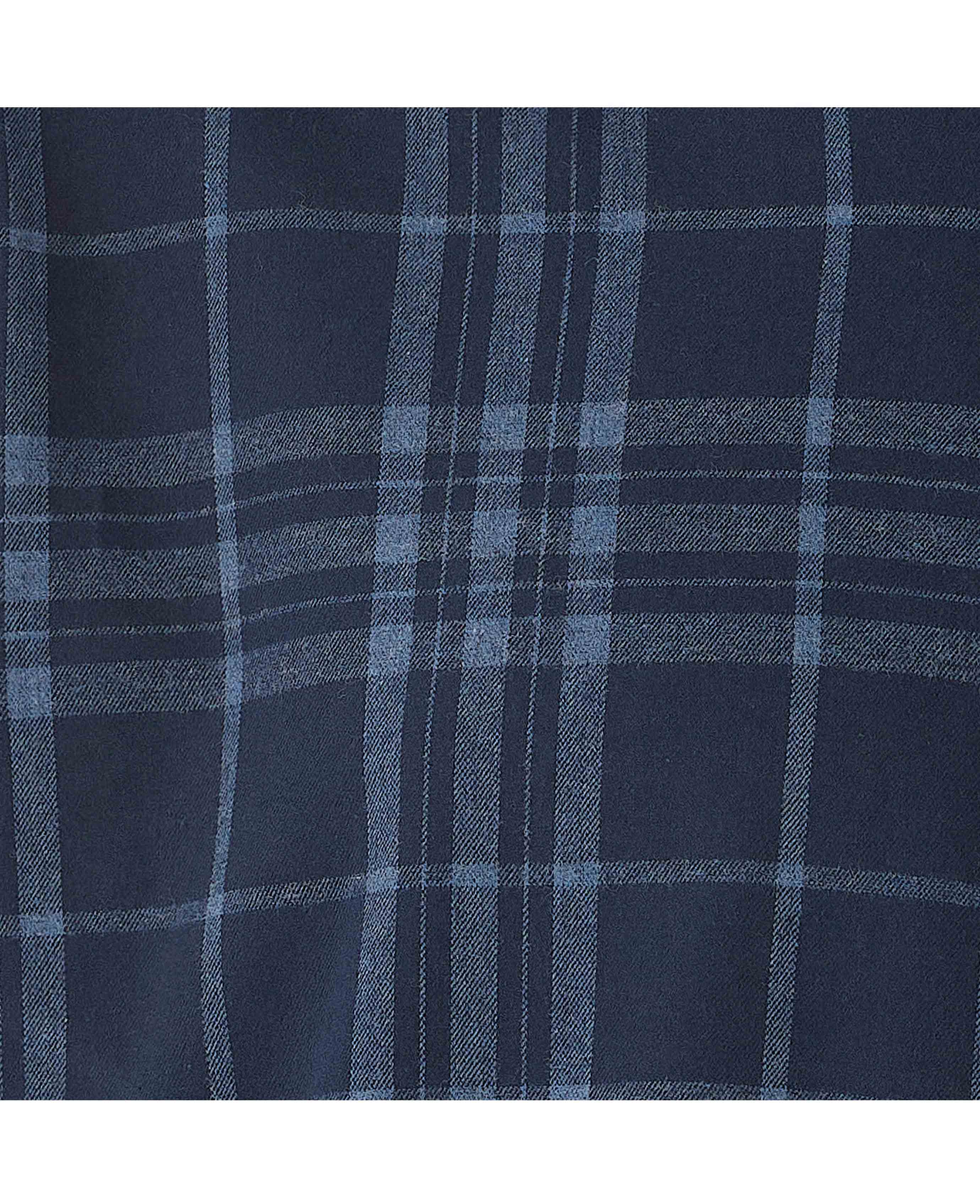 Blue Brushed Cotton Check Classic Fit Button-Down Casual Shirt - Image 6