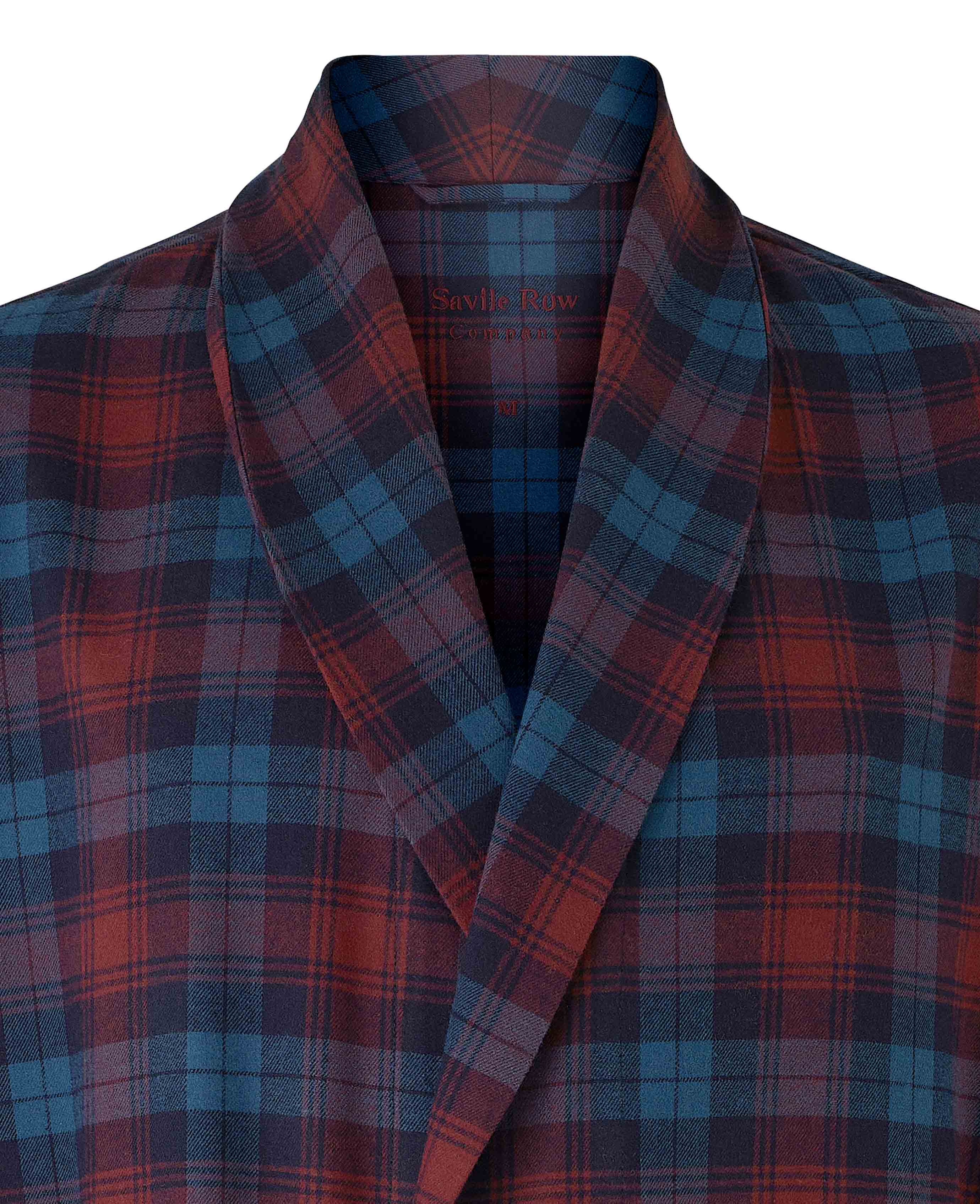 Blue Burgundy Brushed Cotton Twill Window Check Dressing Gown - Image 3