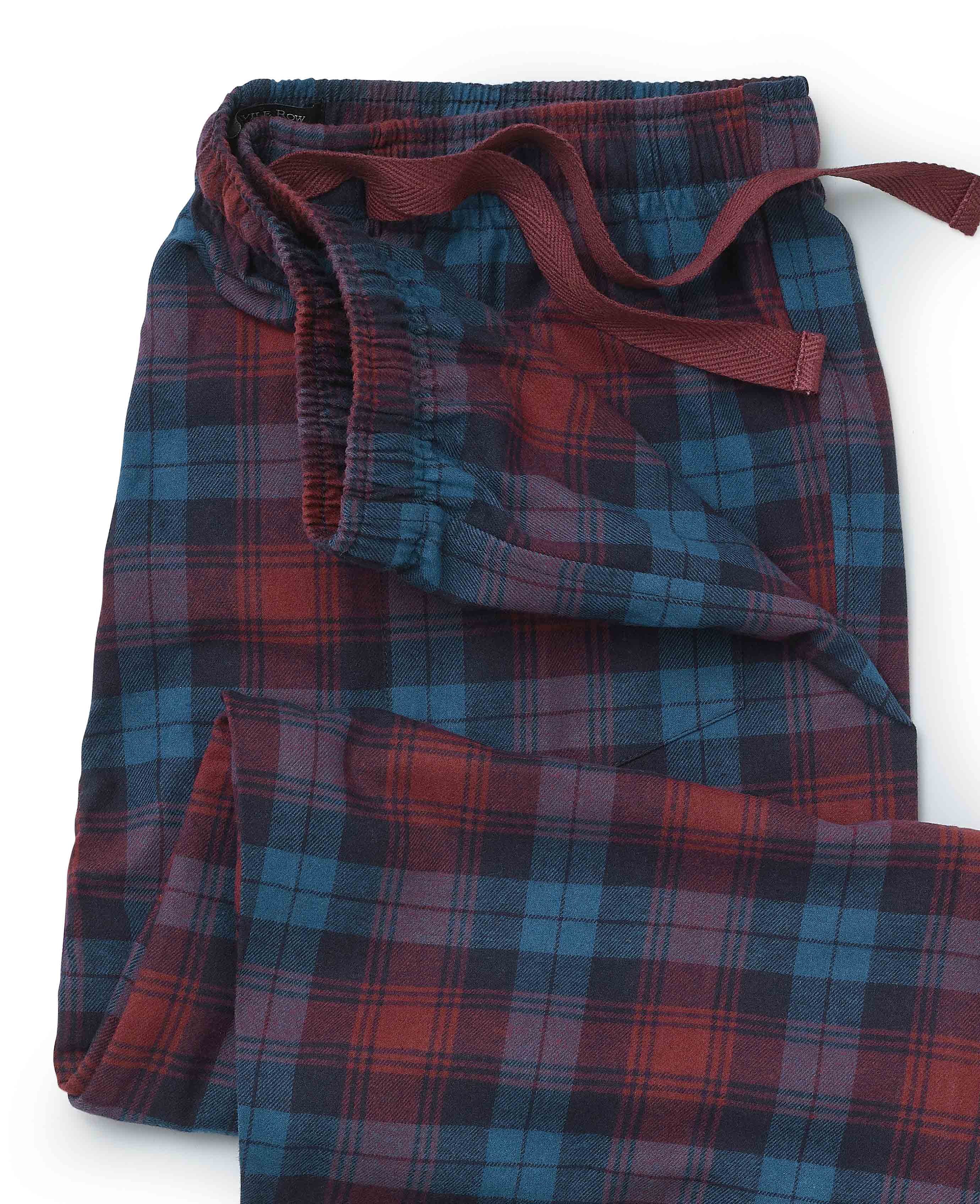 Blue Burgundy Brushed Cotton Twill Window Check Lounge Pants - Image 4