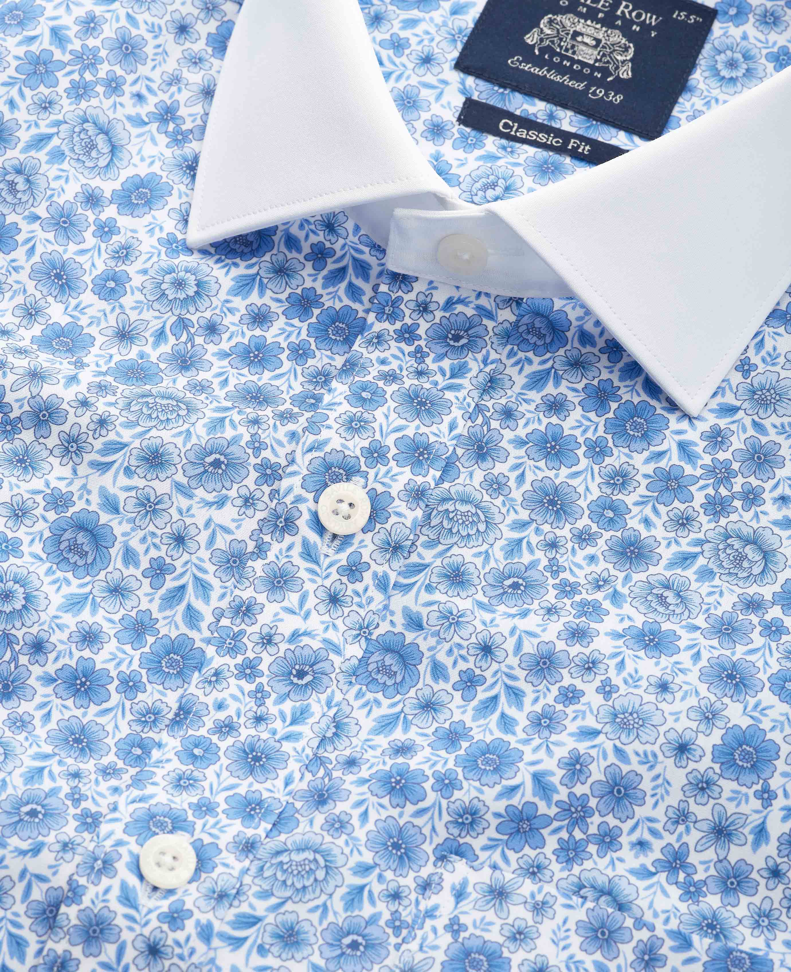 Blue Classic Fit Cotton Poplin Floral Print Winchester Formal Shirt - Double Cuff - Image 4