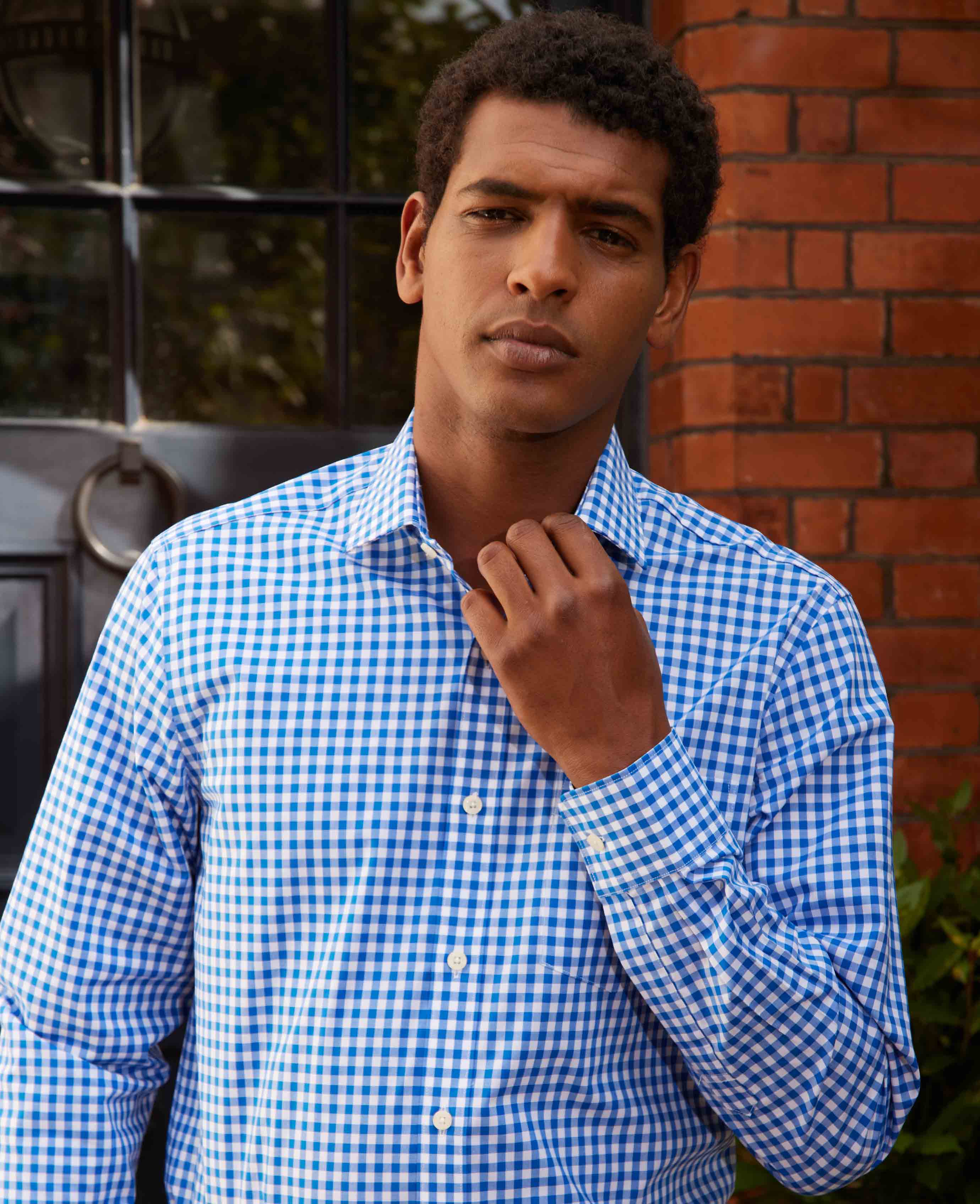 Blue Classic Fit Gingham Formal Shirt - Single Cuff - Image 3