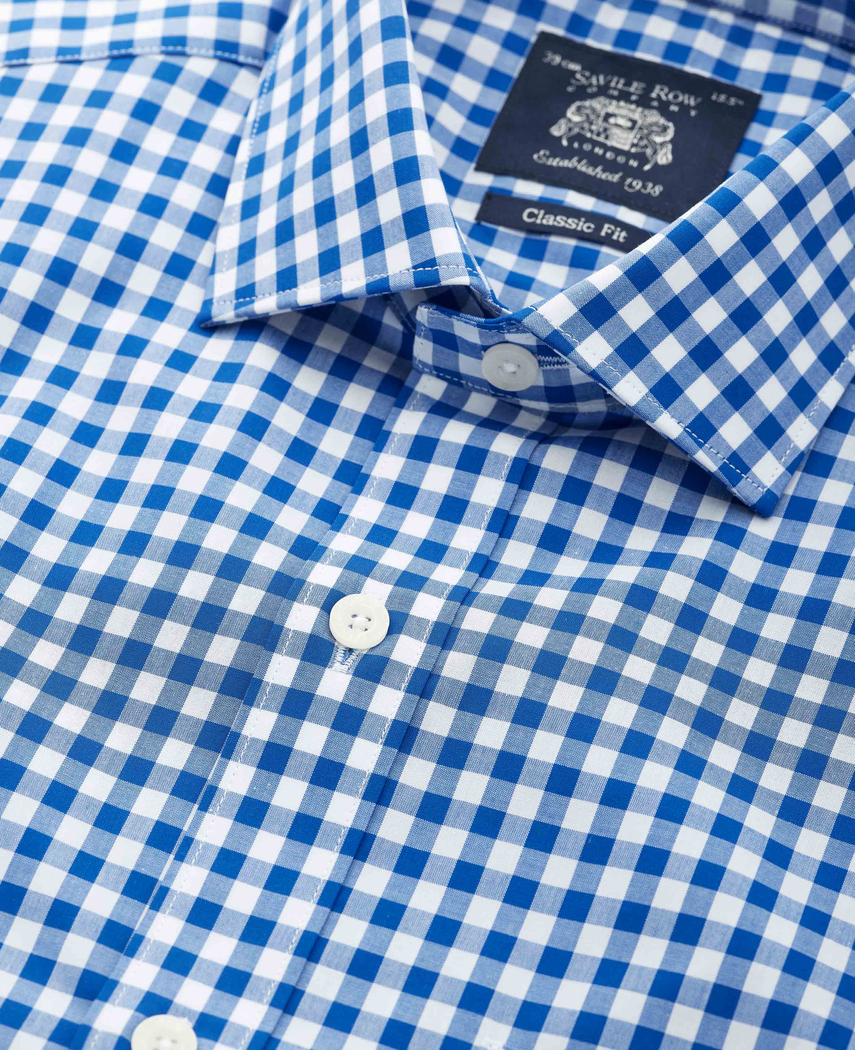 Blue Classic Fit Gingham Formal Shirt - Single Cuff - Image 4