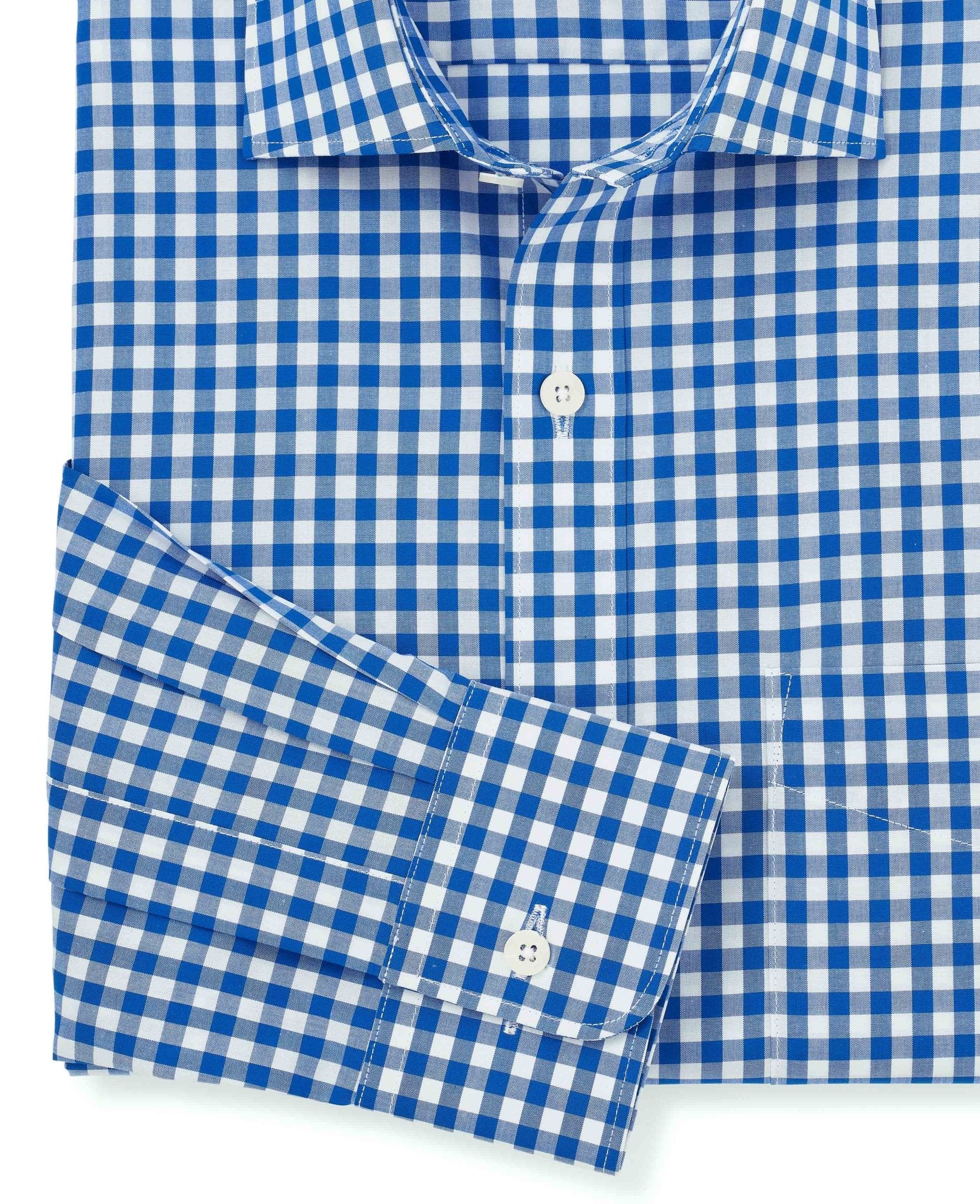 Blue Classic Fit Gingham Formal Shirt - Single Cuff - Image 5