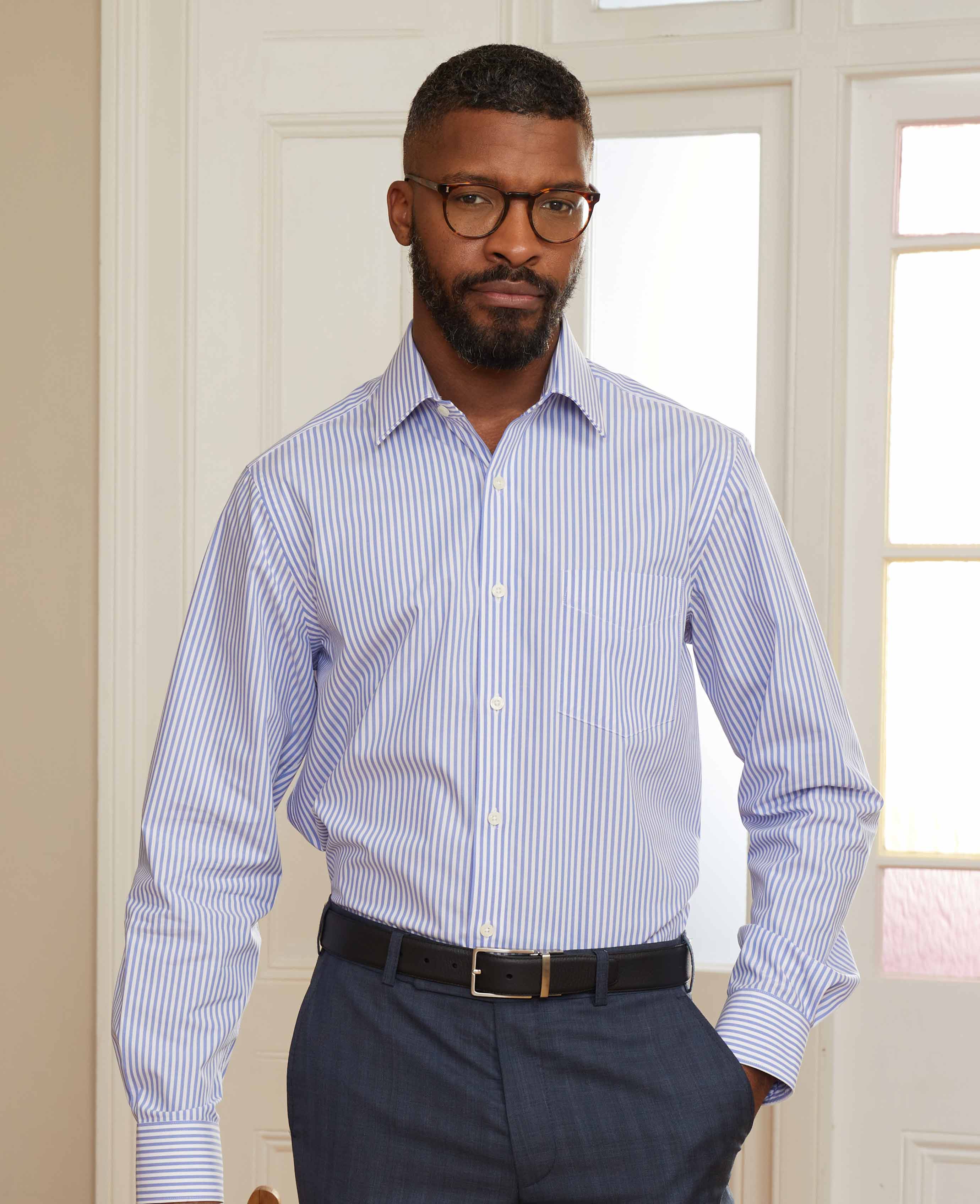Blue Classic Fit Striped Formal Shirt - Single Cuff [RTC] - Image 5