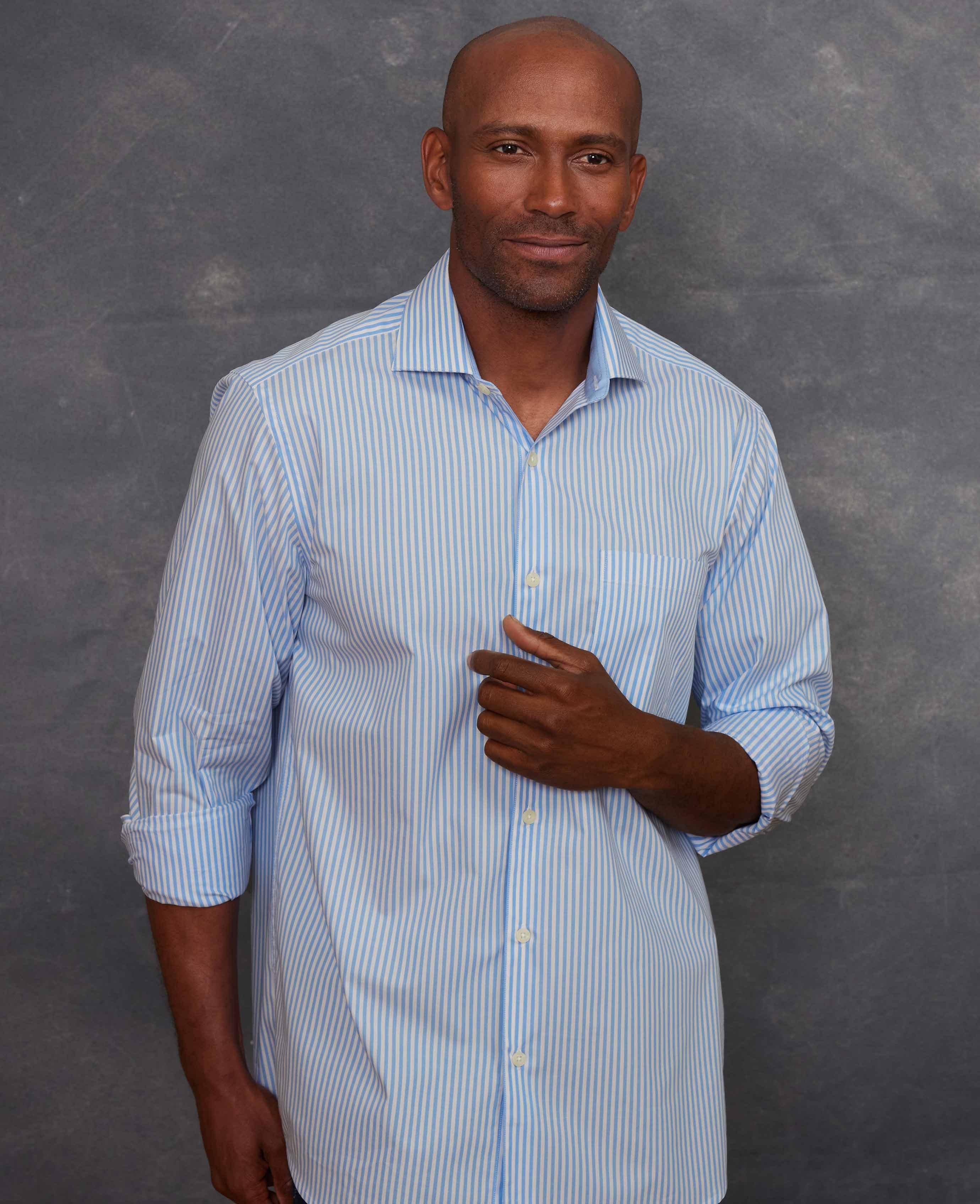 Blue Cotton Bengal Stripe Classic Fit Smart-Casual Shirt - Single Cuff - Image 3