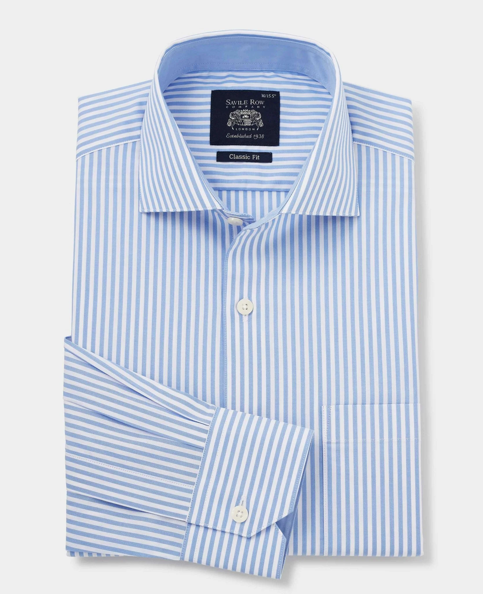Blue Cotton Bengal Stripe Classic Fit Smart-Casual Shirt - Single Cuff - Image 5