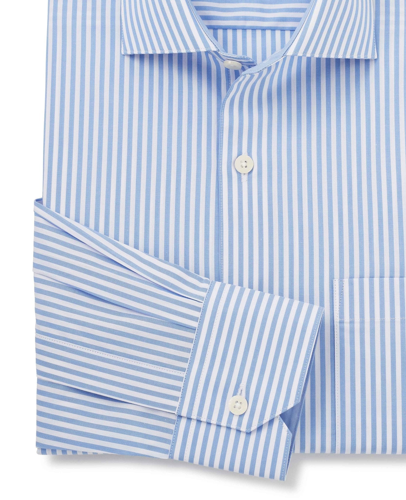 Blue Cotton Bengal Stripe Classic Fit Smart-Casual Shirt - Single Cuff - Image 6