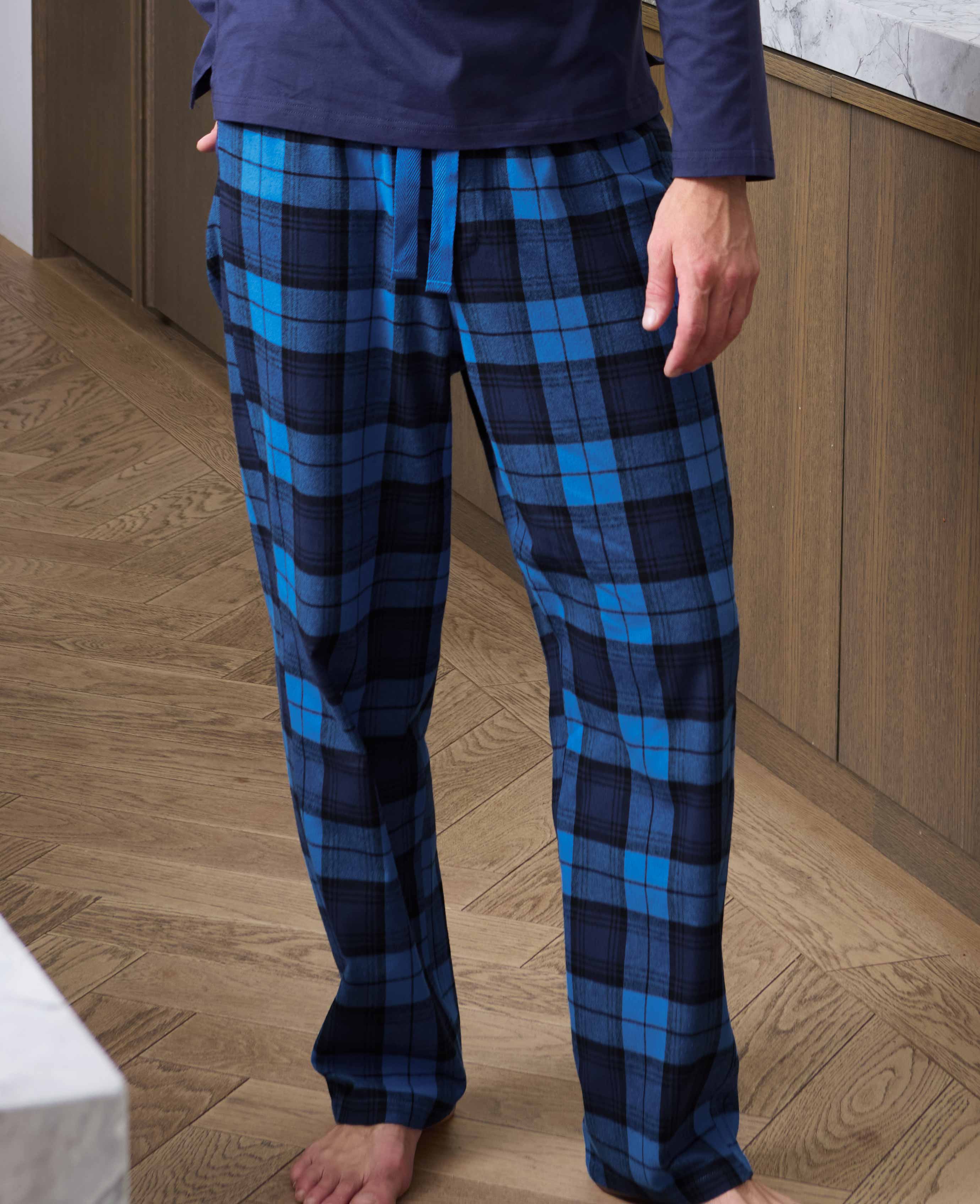 Blue Cotton Checked Lounge Pants & Long Sleeve T-Shirt Pyjama Set - Image 4