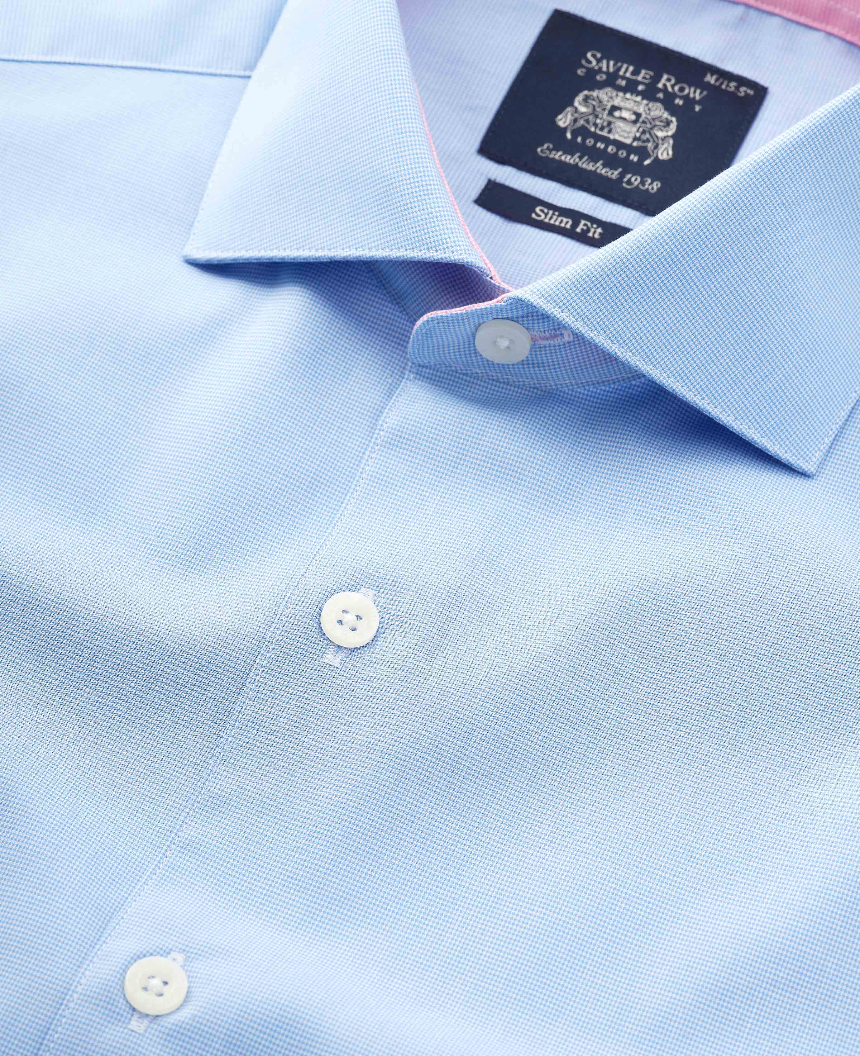 Blue Dobby Slim Fit Smart-Casual Shirt - Single Cuff - Image 3
