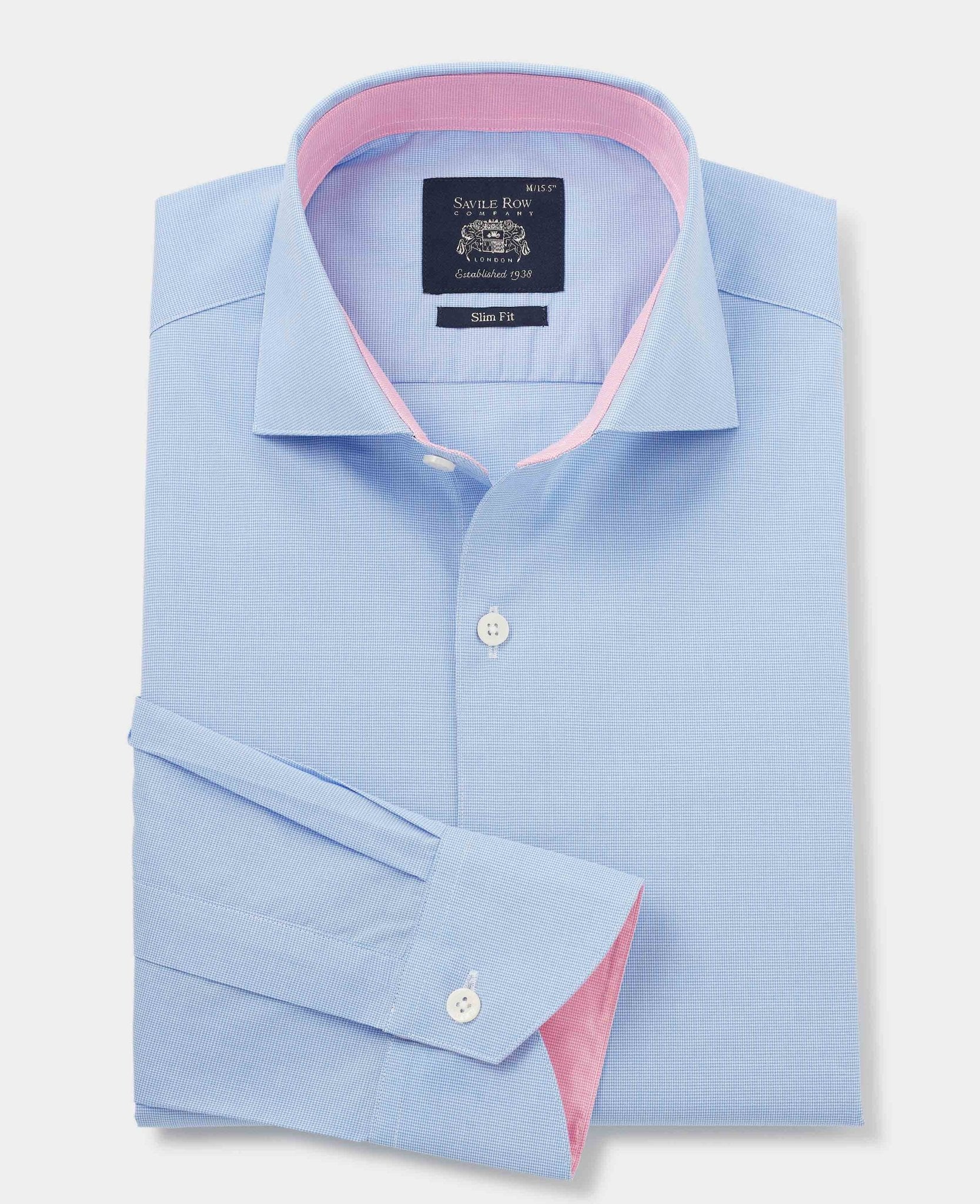 Blue Dobby Slim Fit Smart-Casual Shirt - Single Cuff - Image 5