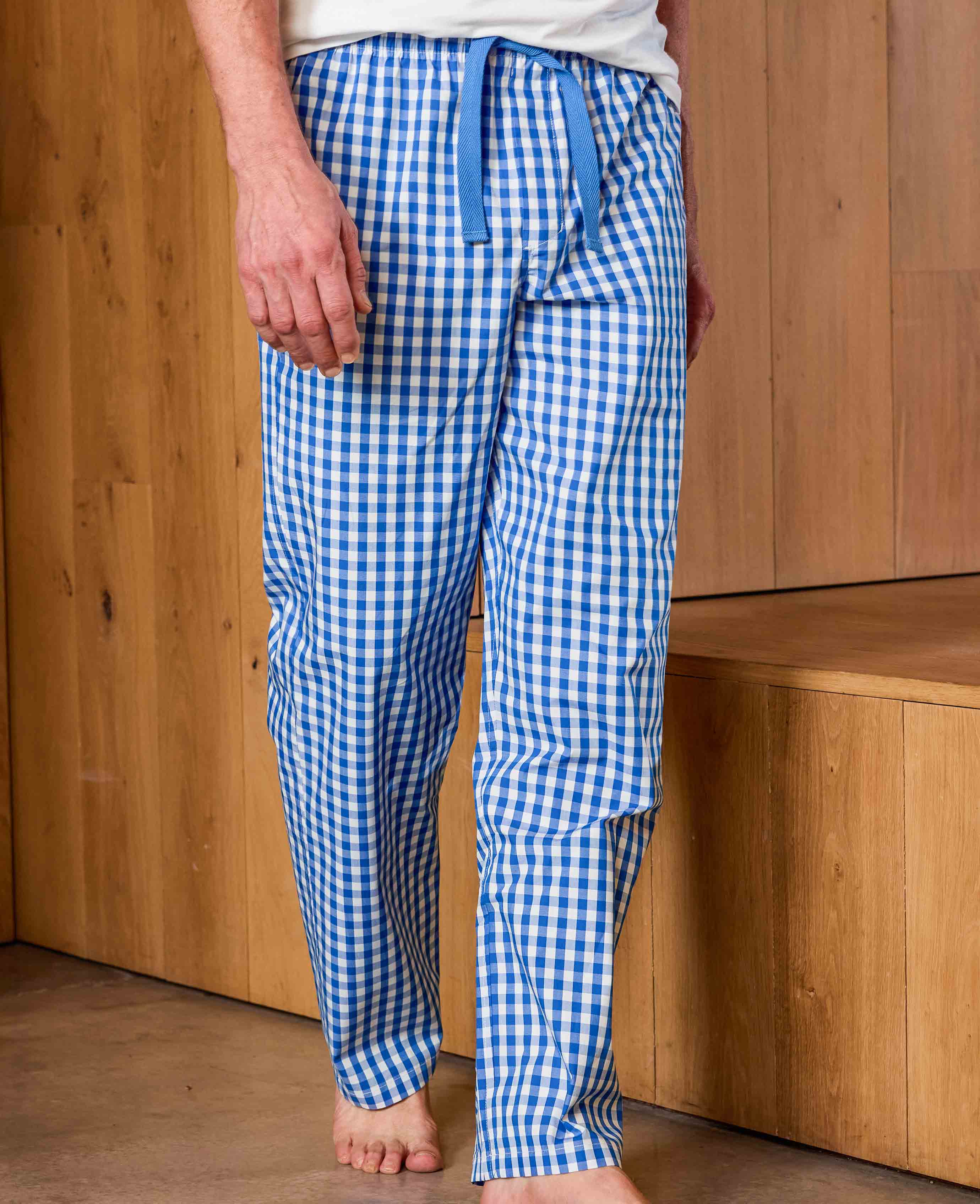 Blue Cotton Gingham Check Lounge Pants - Image 3