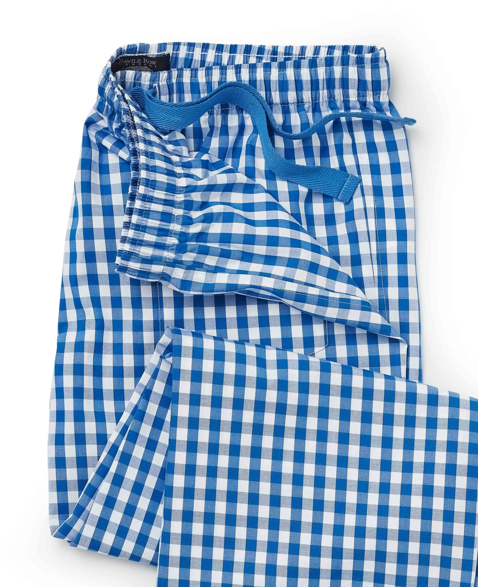 Blue Cotton Gingham Check Lounge Pants - Image 4