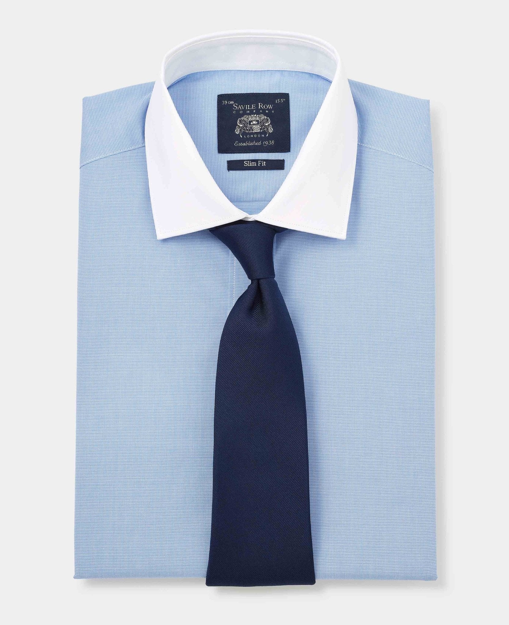 Blue Cotton Micro Check Slim Fit Winchester Formal Shirt - Double Cuff - Image 6