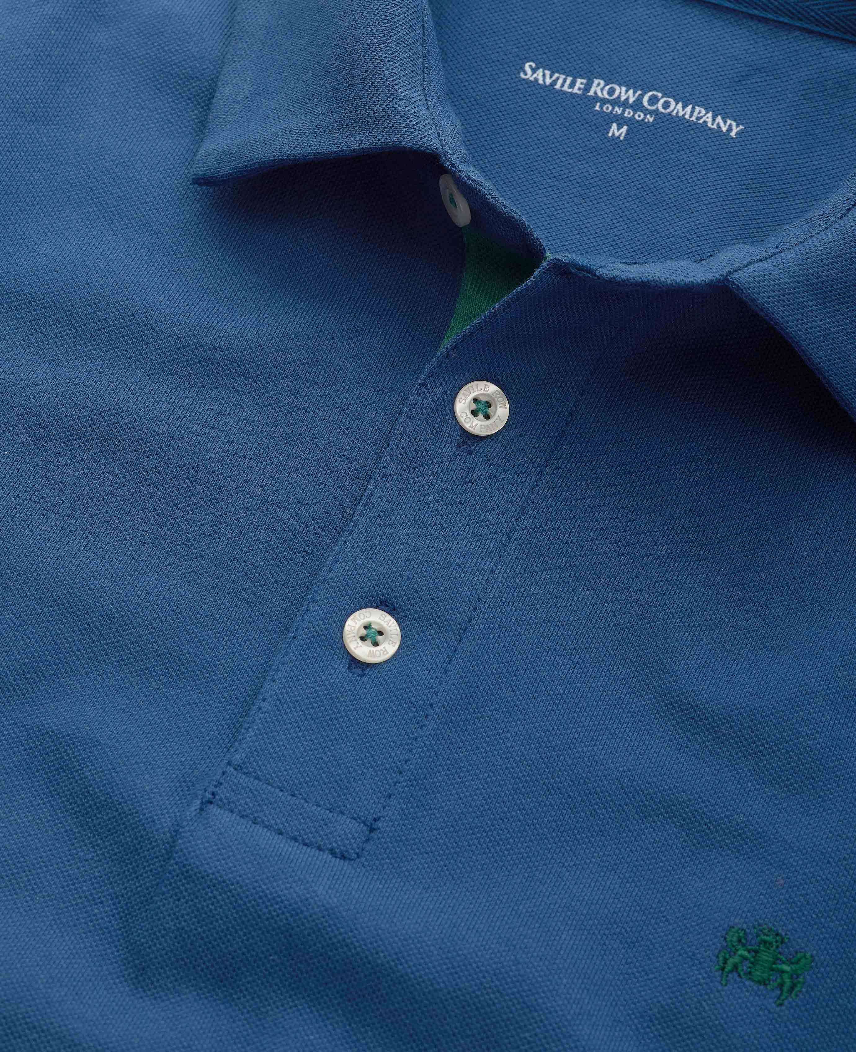 Blue Cotton Pique Short Sleeve Polo Shirt - Image 2