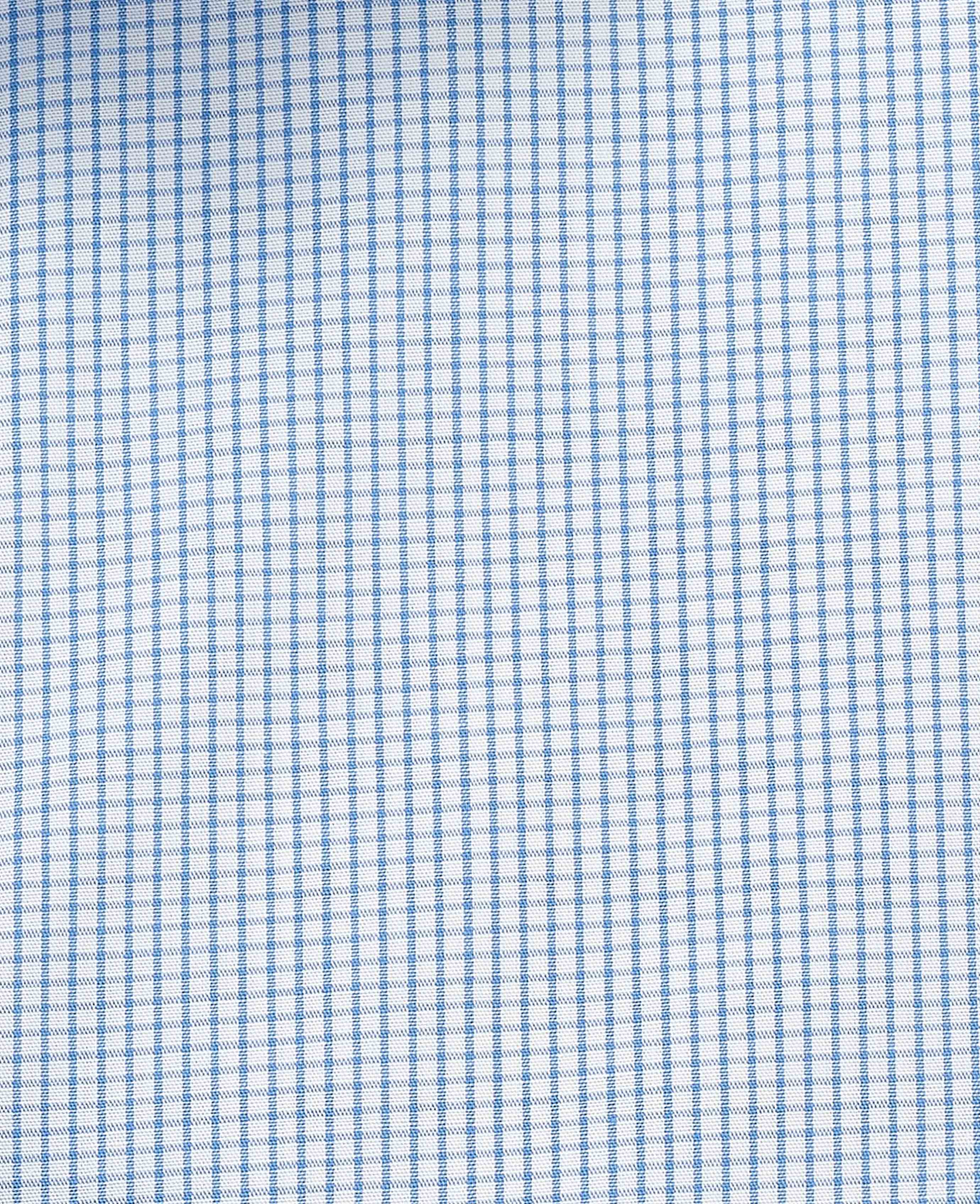Blue Cotton Poplin Mini Check Slim Fit Formal Shirt - Double Cuff - Image 7