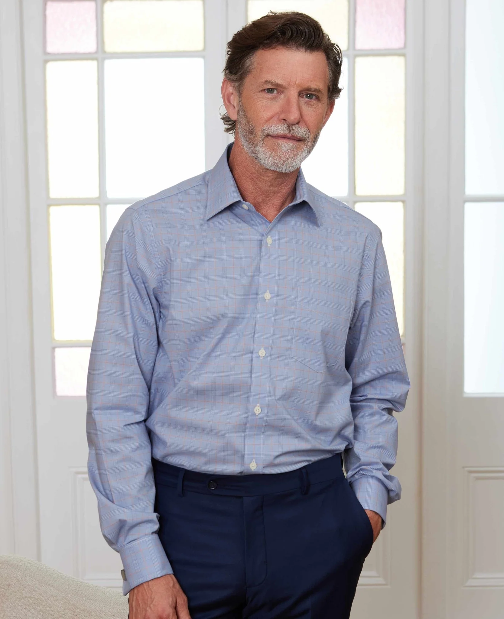 Blue Cotton Prince of Wales Check Classic Fit Formal Shirt - Double Cuff - Image 3