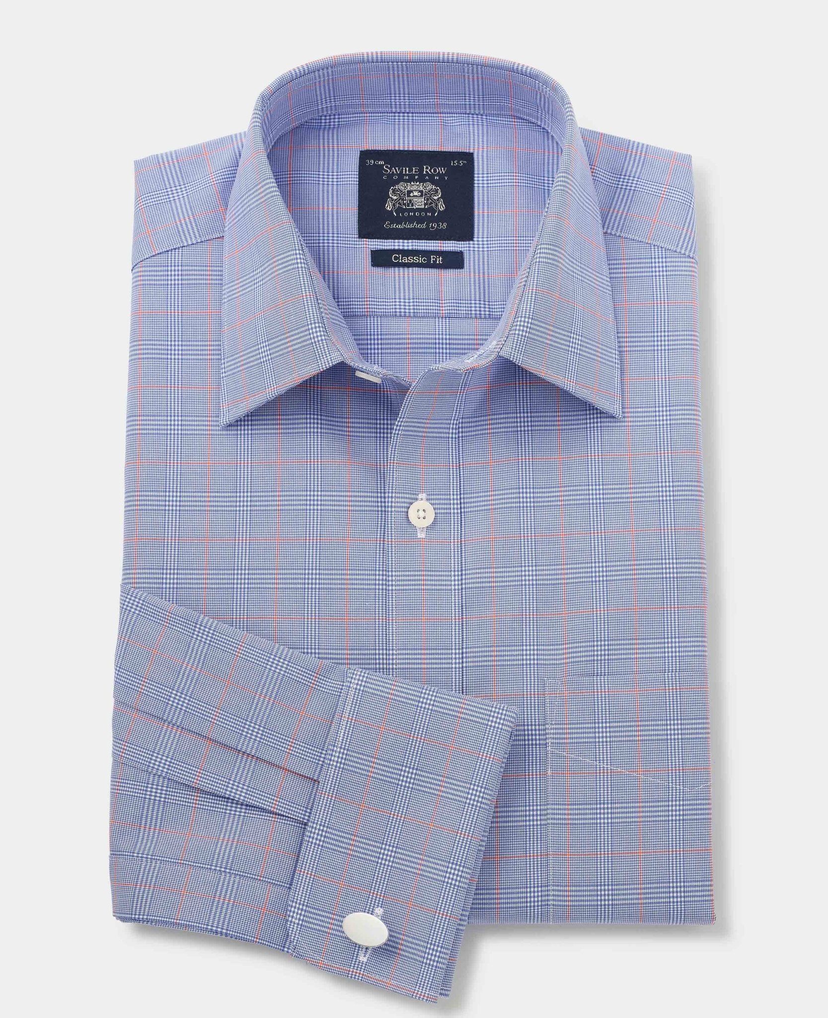 Blue Cotton Prince of Wales Check Classic Fit Formal Shirt - Double Cuff - Image 4