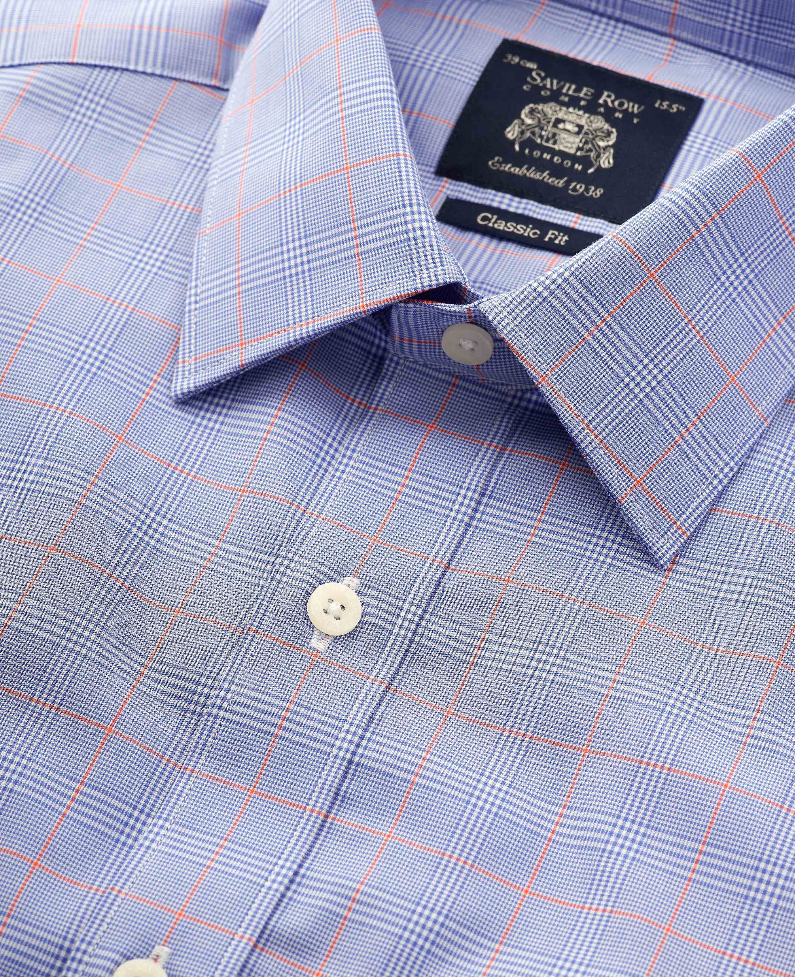 Blue Cotton Prince of Wales Check Classic Fit Formal Shirt - Double Cuff - Image 5