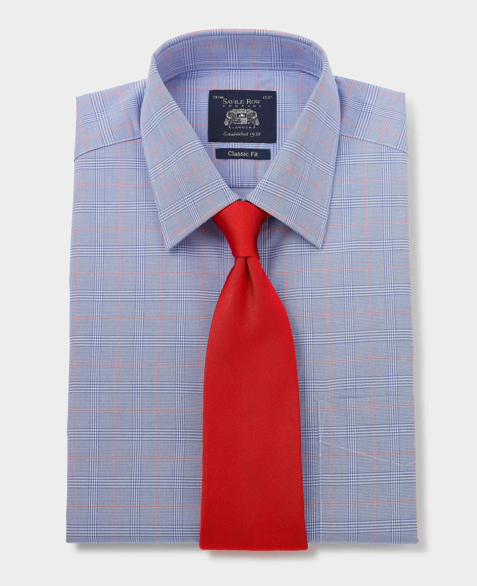 Blue Cotton Prince of Wales Check Classic Fit Formal Shirt - Double Cuff - Image 8