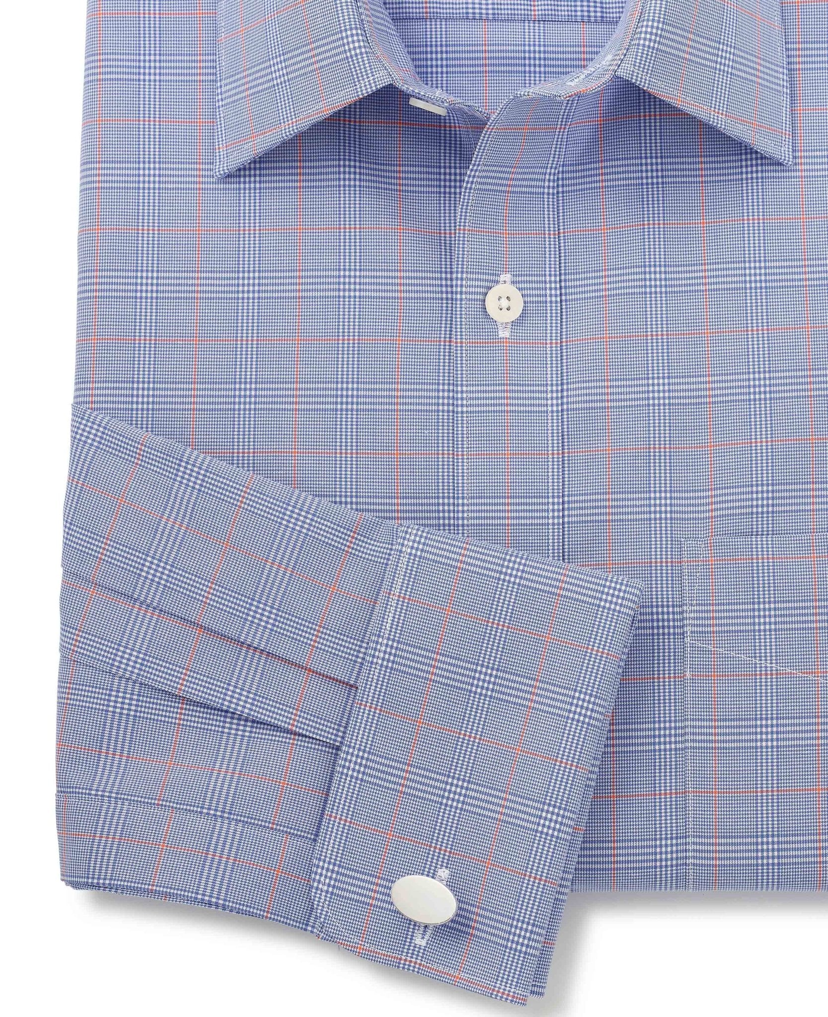 Blue Cotton Prince of Wales Check Classic Fit Formal Shirt - Double Cuff - Image 9