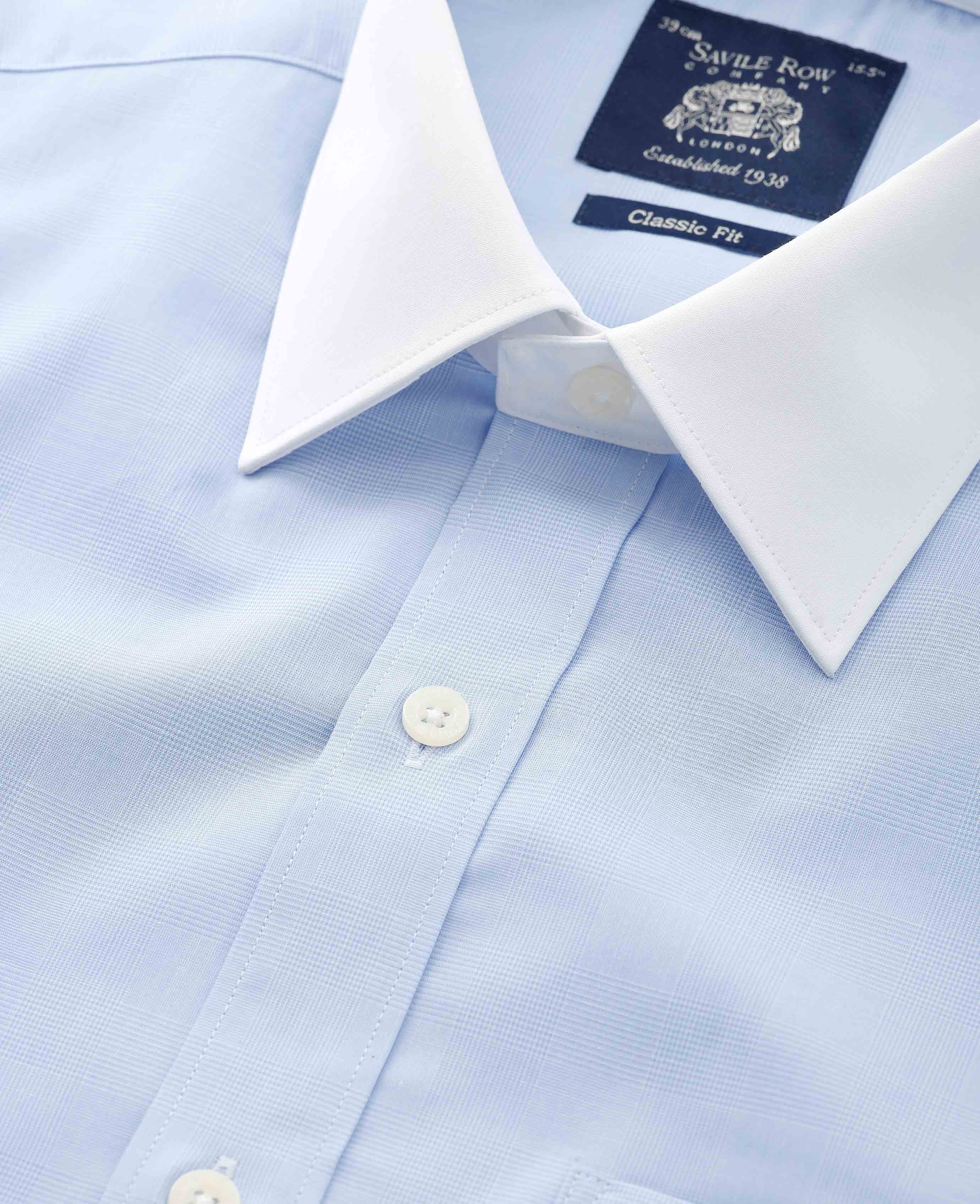 Blue Cotton Prince of Wales Check Classic Fit Winchester Formal Shirt - Double Cuff - Image 3