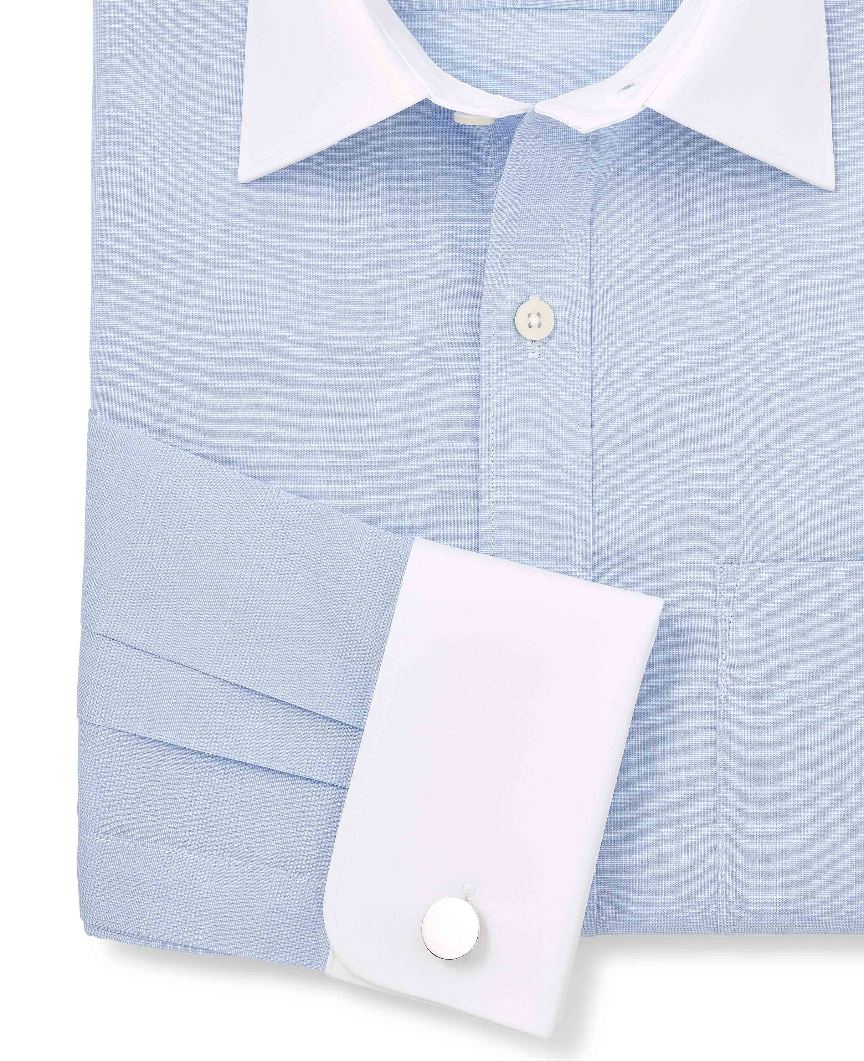 Blue Cotton Prince of Wales Check Classic Fit Winchester Formal Shirt - Double Cuff - Image 5
