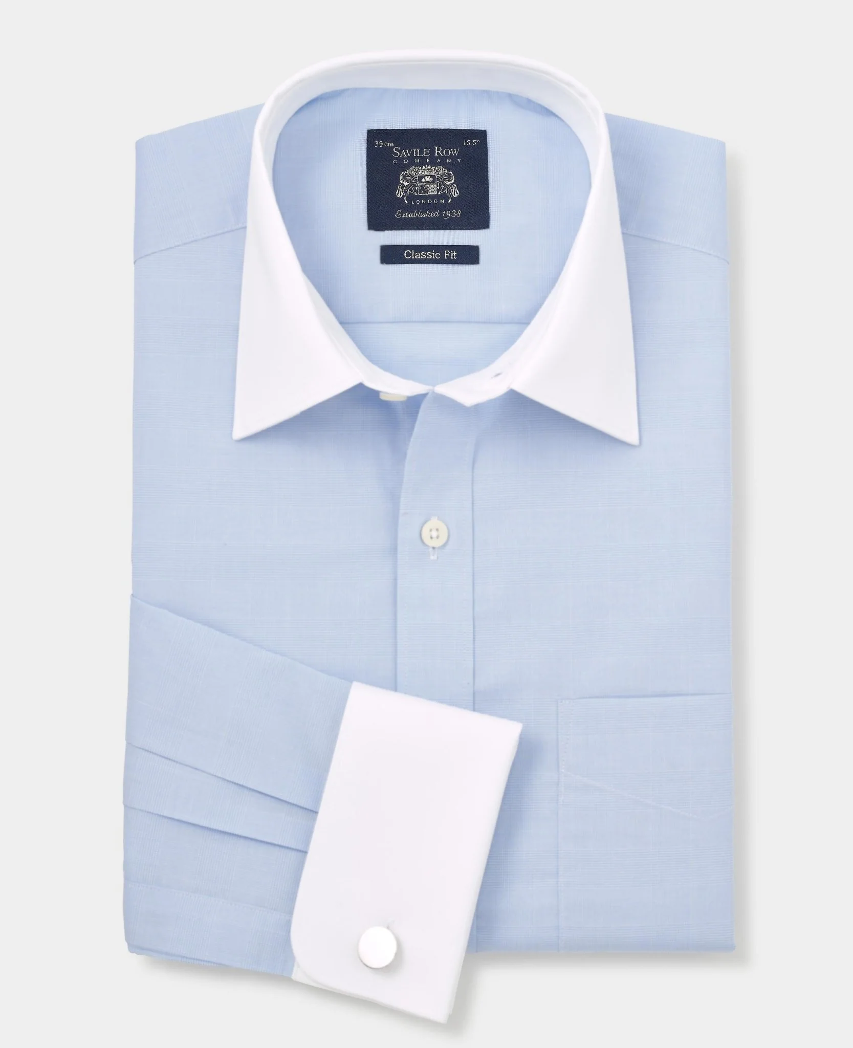 Blue Cotton Prince of Wales Check Classic Fit Winchester Formal Shirt - Double Cuff - Image 6