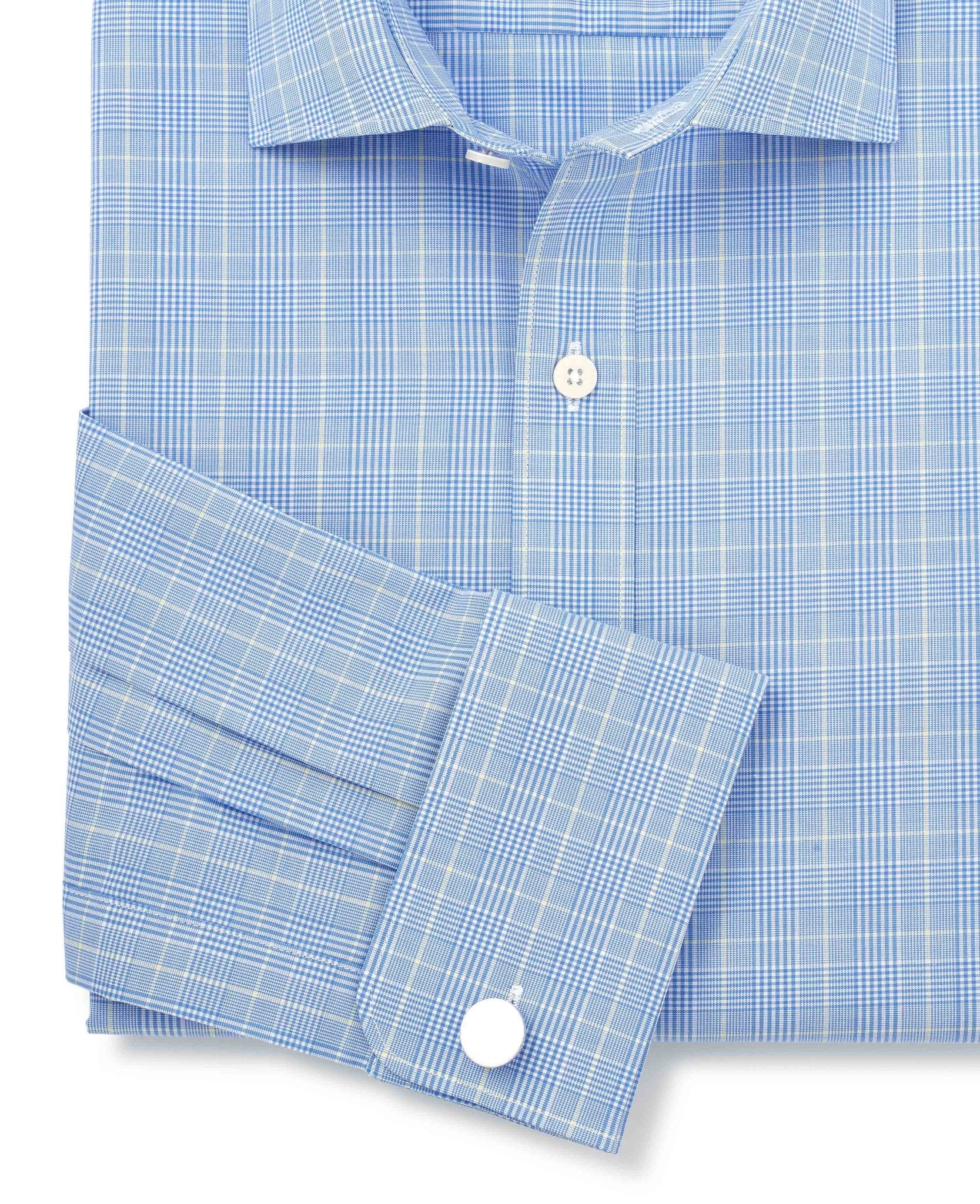 Blue Cotton Prince of Wales Check Slim Fit Formal Shirt - Double Cuff - Image 8