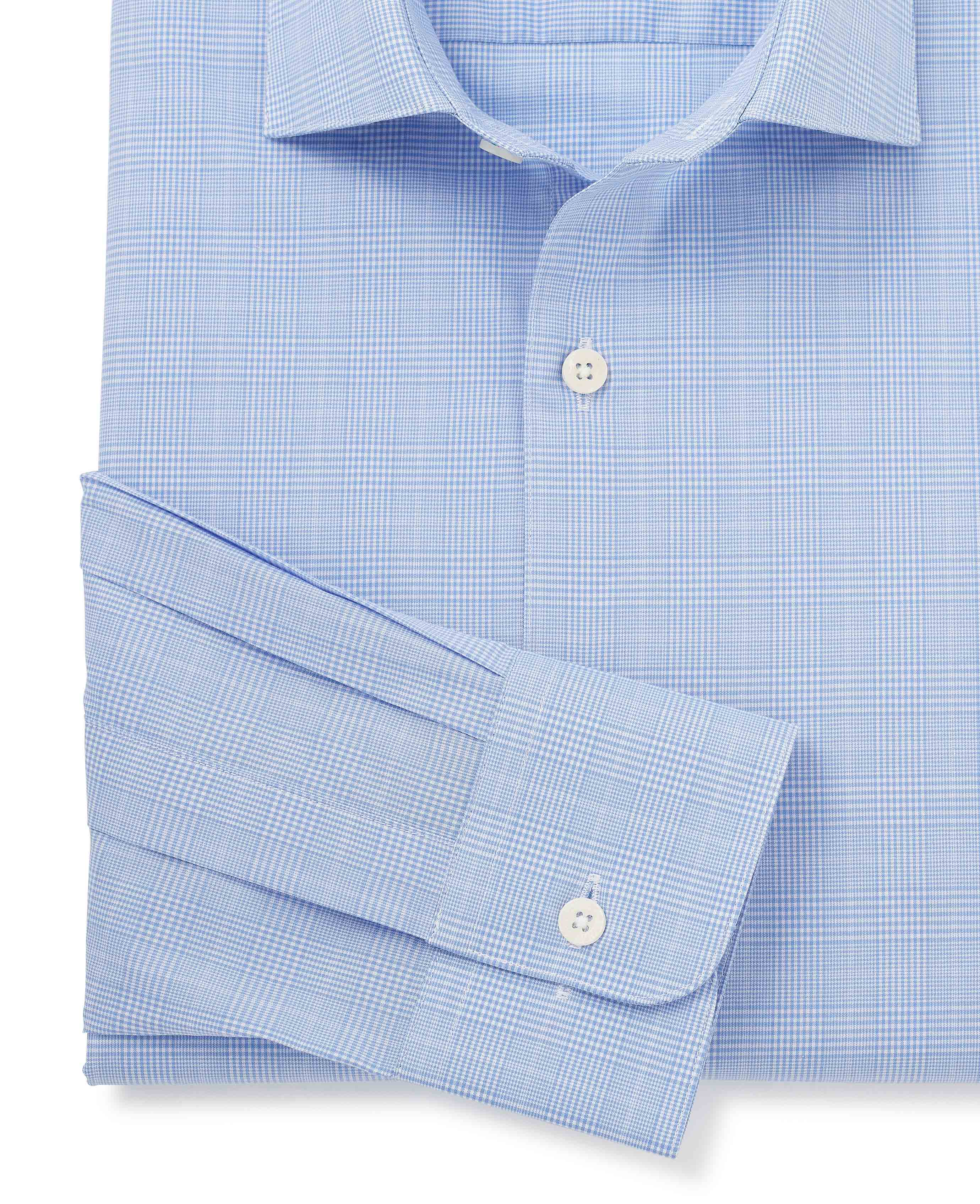Blue Cotton Prince of Wales Check Slim Fit Formal Shirt - Single Cuff - Image 10
