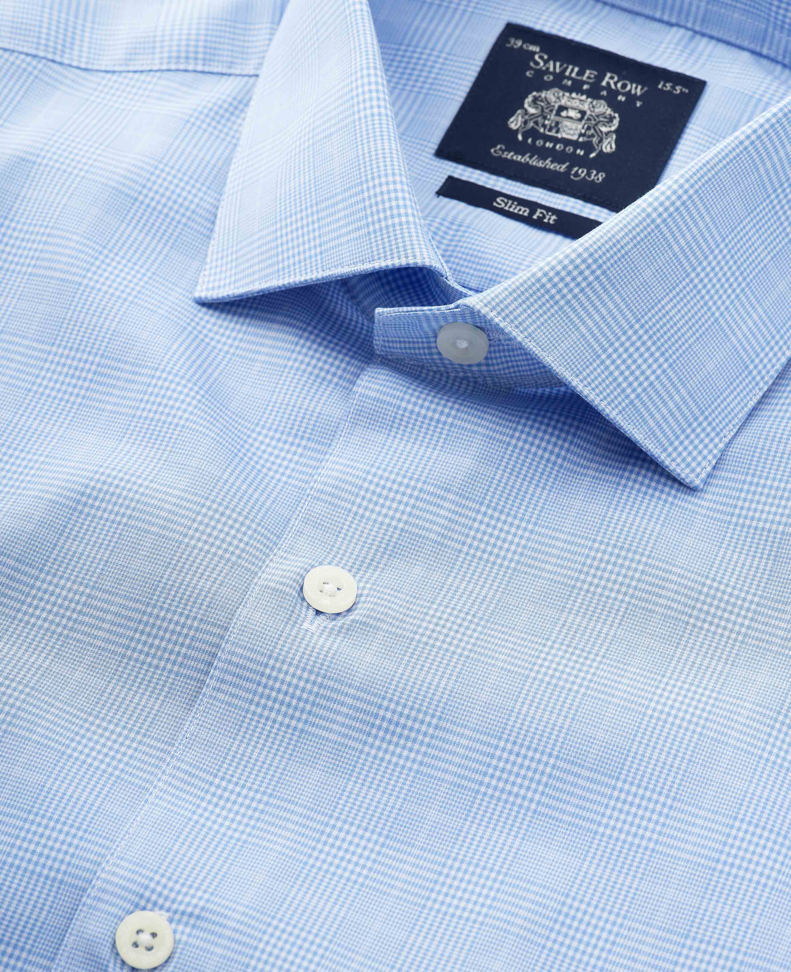 Blue Cotton Prince of Wales Check Slim Fit Formal Shirt - Single Cuff - Image 5