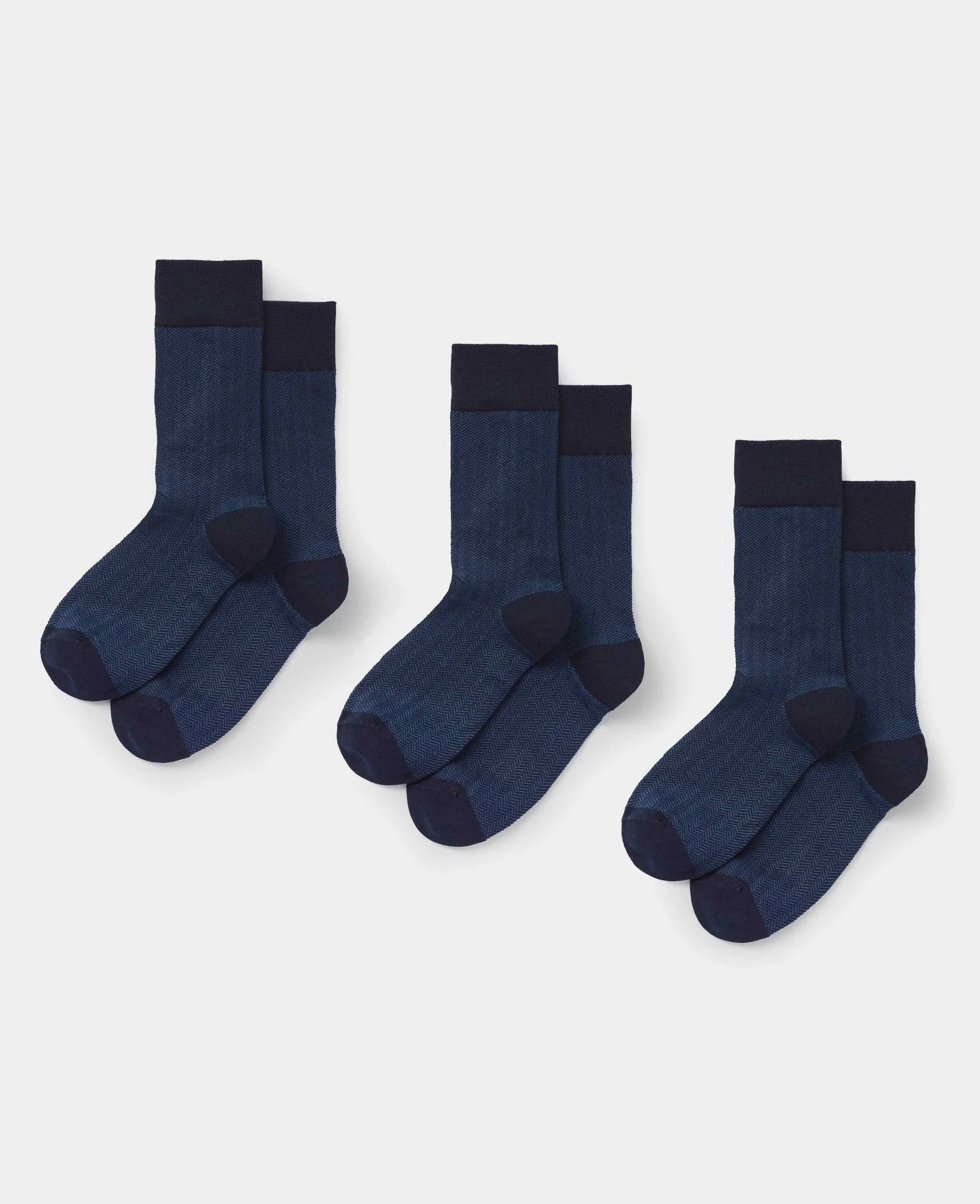 Blue Cotton Rich Herringbone Three Pack Socks